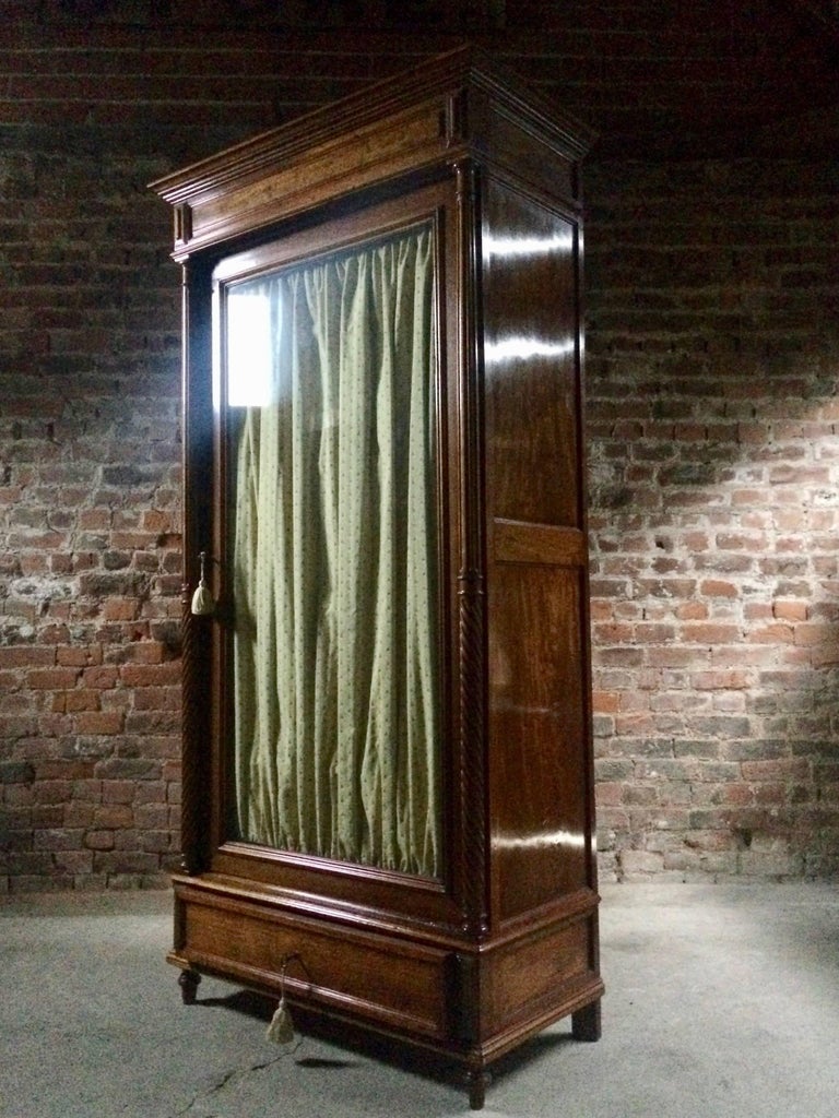 Stunning French Armoire Wardrobe Mahogany Glass Fronted Antique, 19th