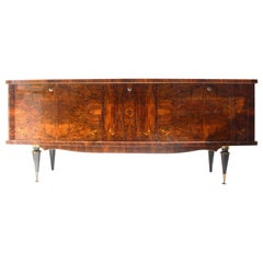 Vintage Art Deco French American Walnut Burl Credrenza Sideboard or Buffet, 1940s