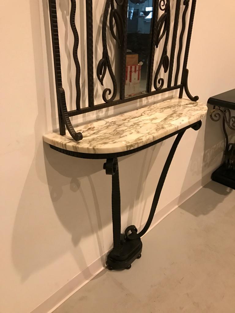 Superbe table console Art déco française avec marbre et miroir en vente 4