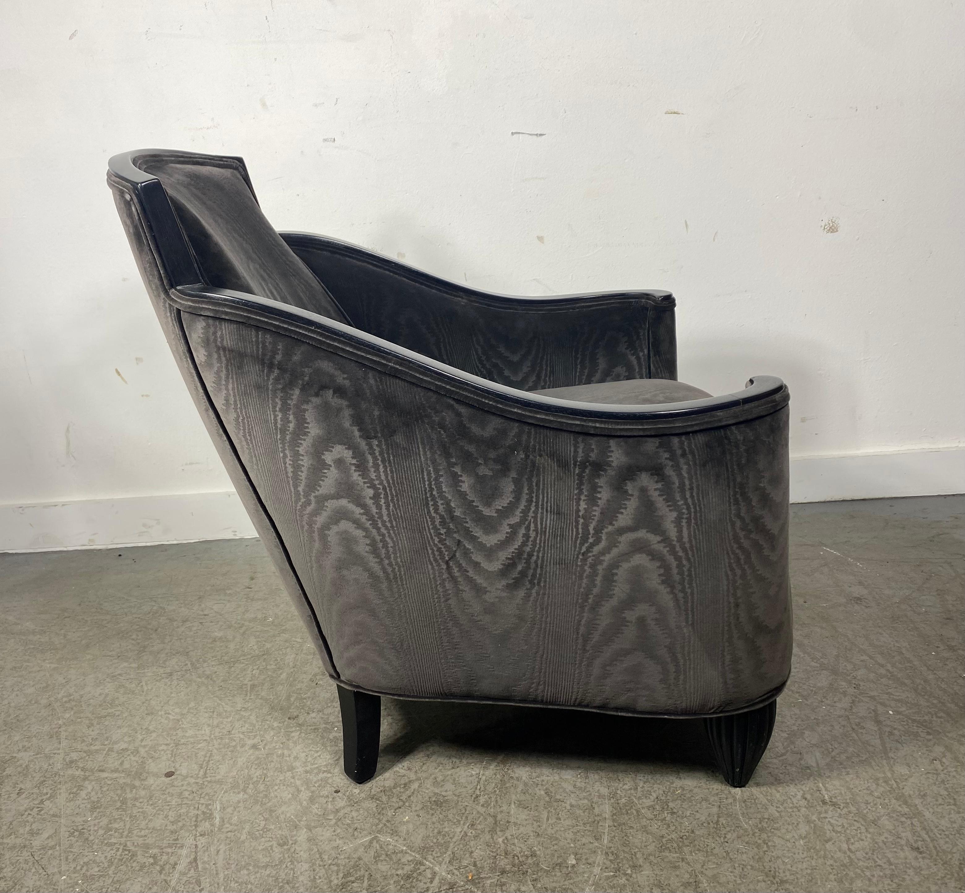 Stunning French Art Deco Lounge Chair, velvet / lacquer,  attrib. to Jules Leleu In Good Condition For Sale In Buffalo, NY