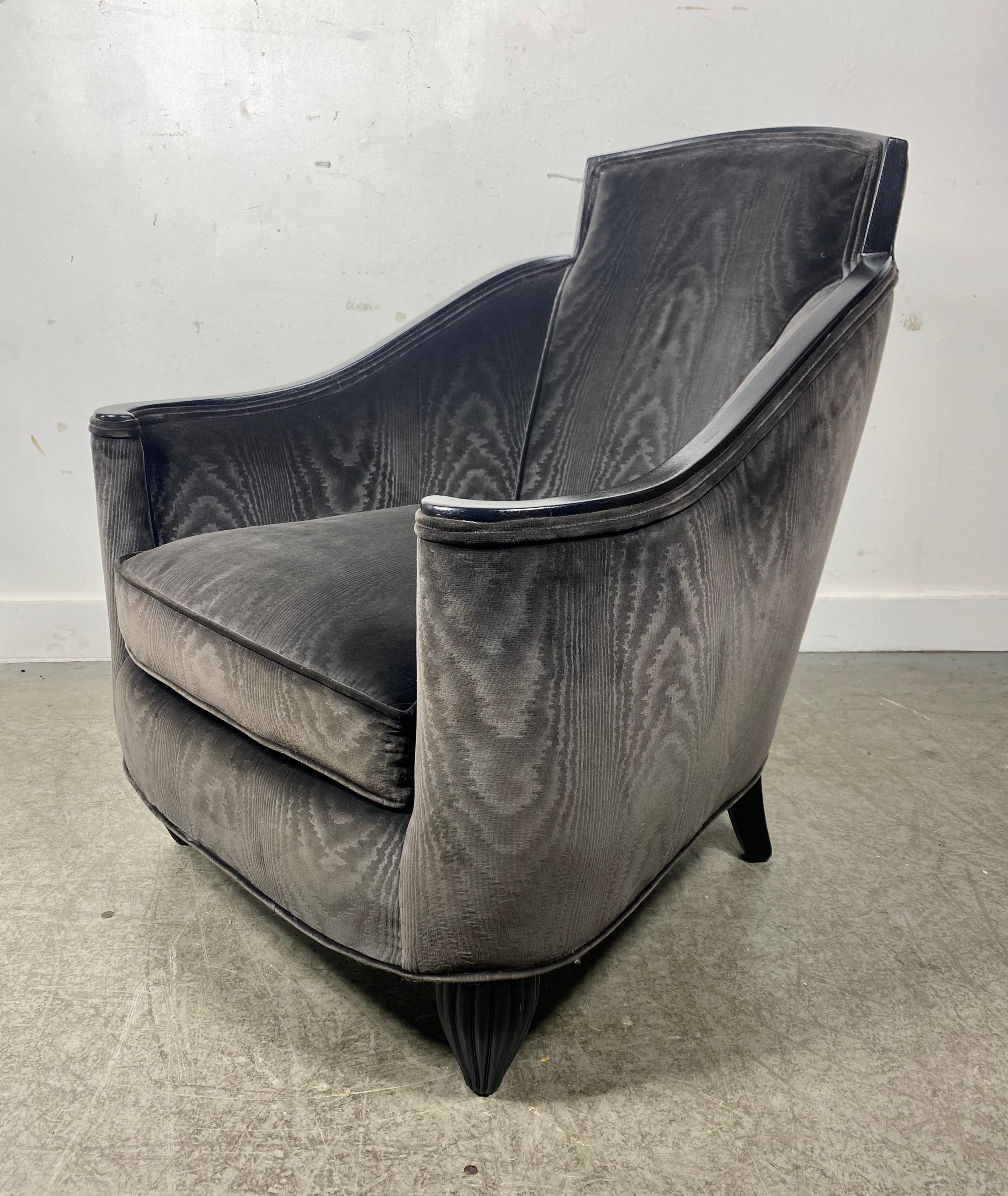 Mid-20th Century Stunning French Art Deco Lounge Chair, velvet / lacquer,  attrib. to Jules Leleu For Sale