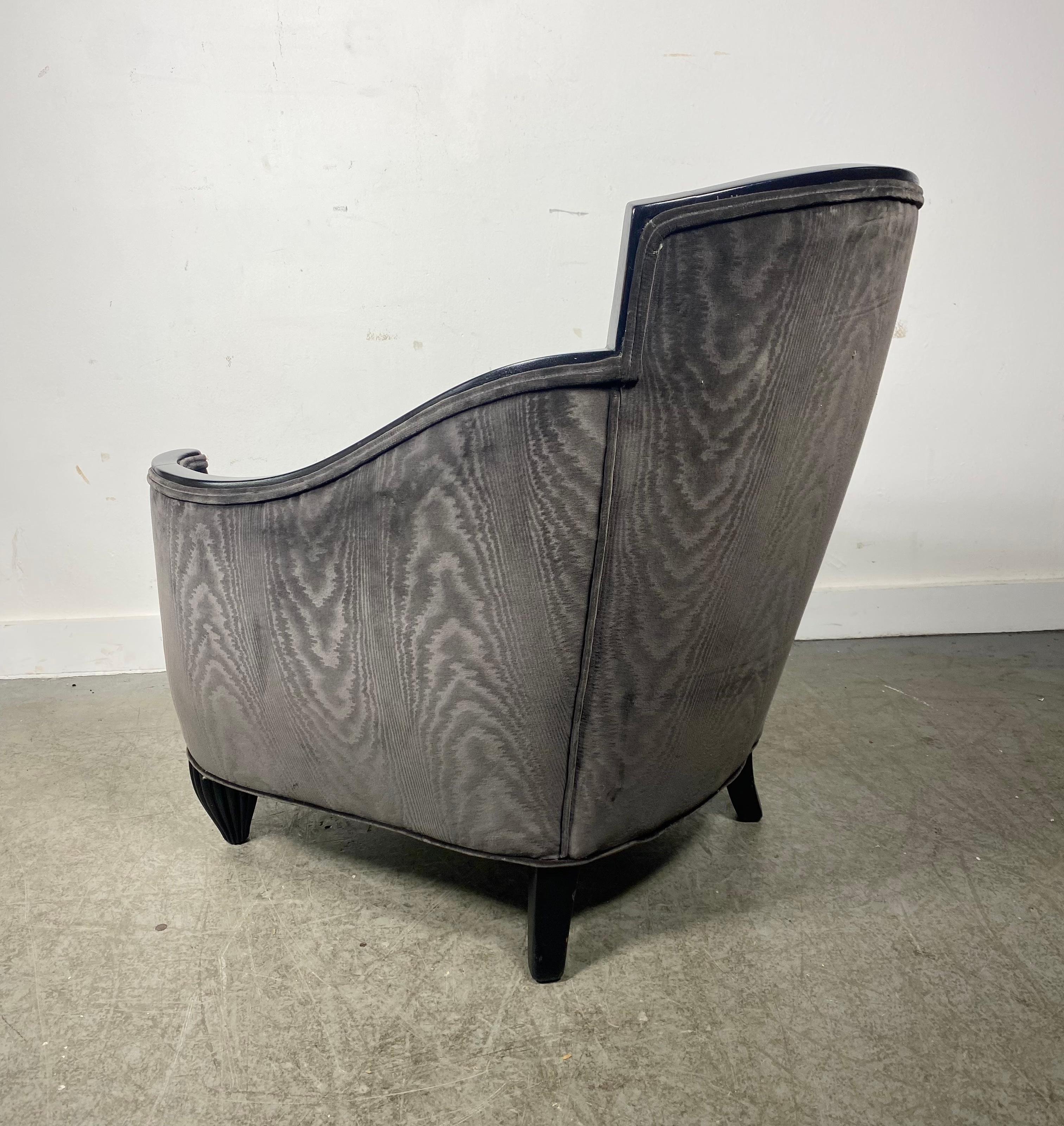 Stunning French Art Deco Lounge Chair, velvet / lacquer,  attrib. to Jules Leleu For Sale 2