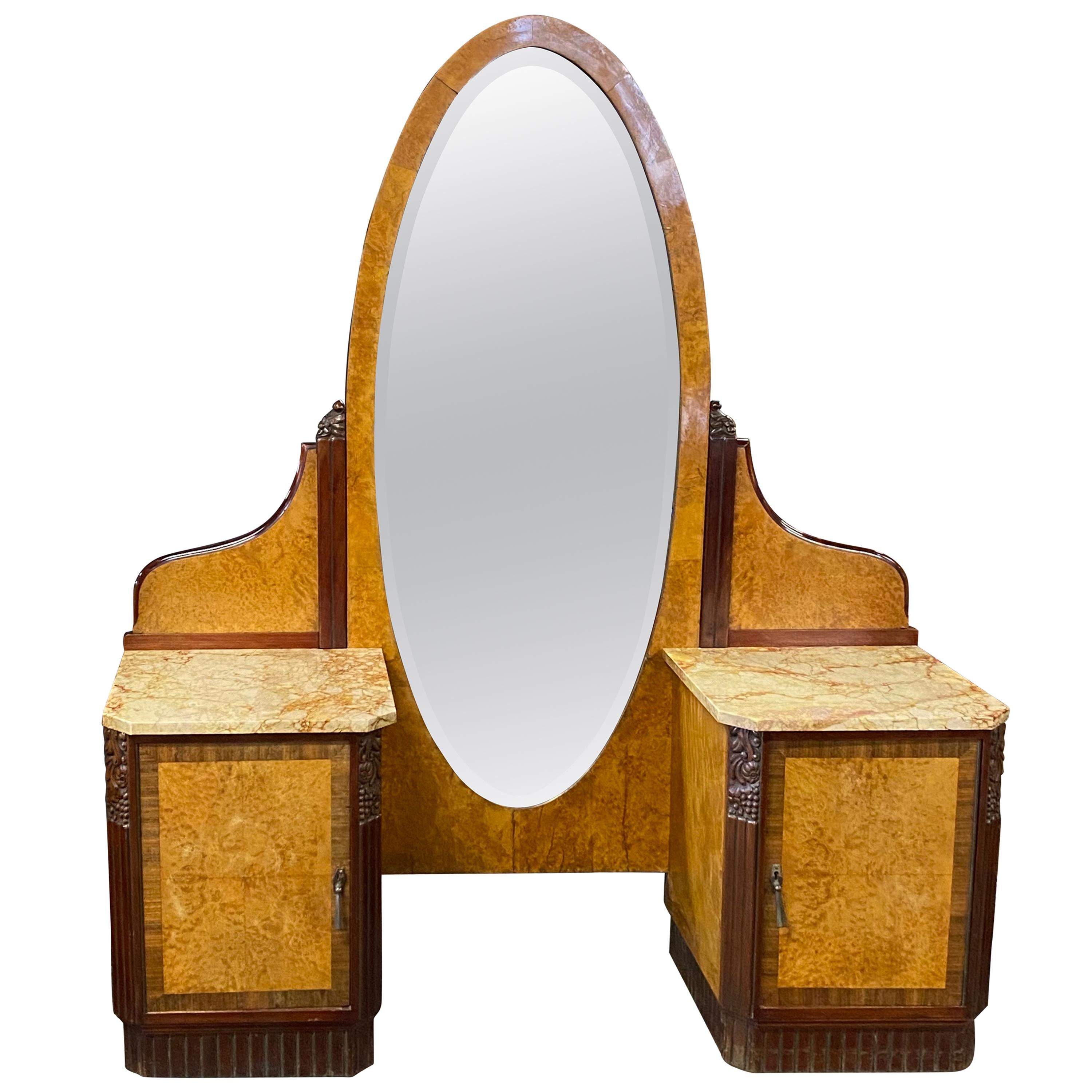 Stunning French Art Deco Vanity/ Dressing Table/ Full View Oval Mirror