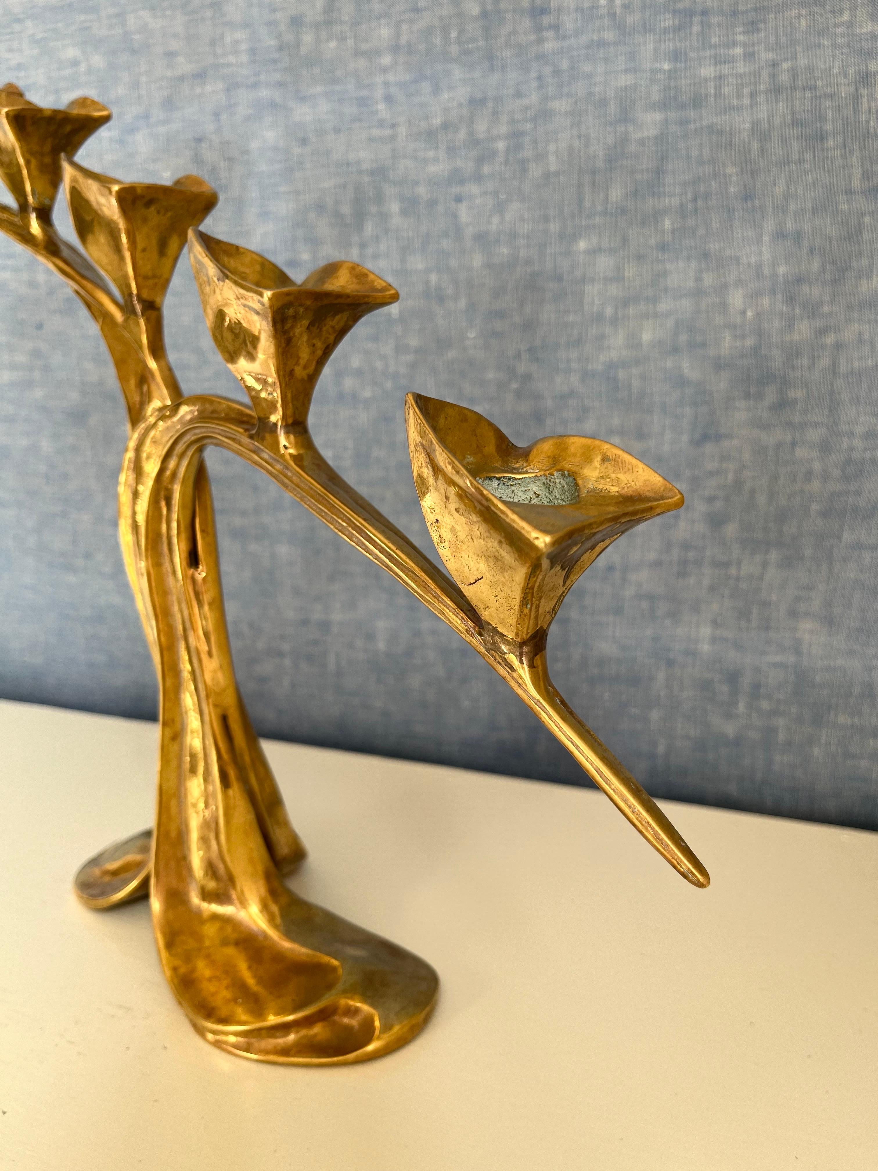 Superbe candélabre Art nouveau français en laiton, années 1940 en vente 4
