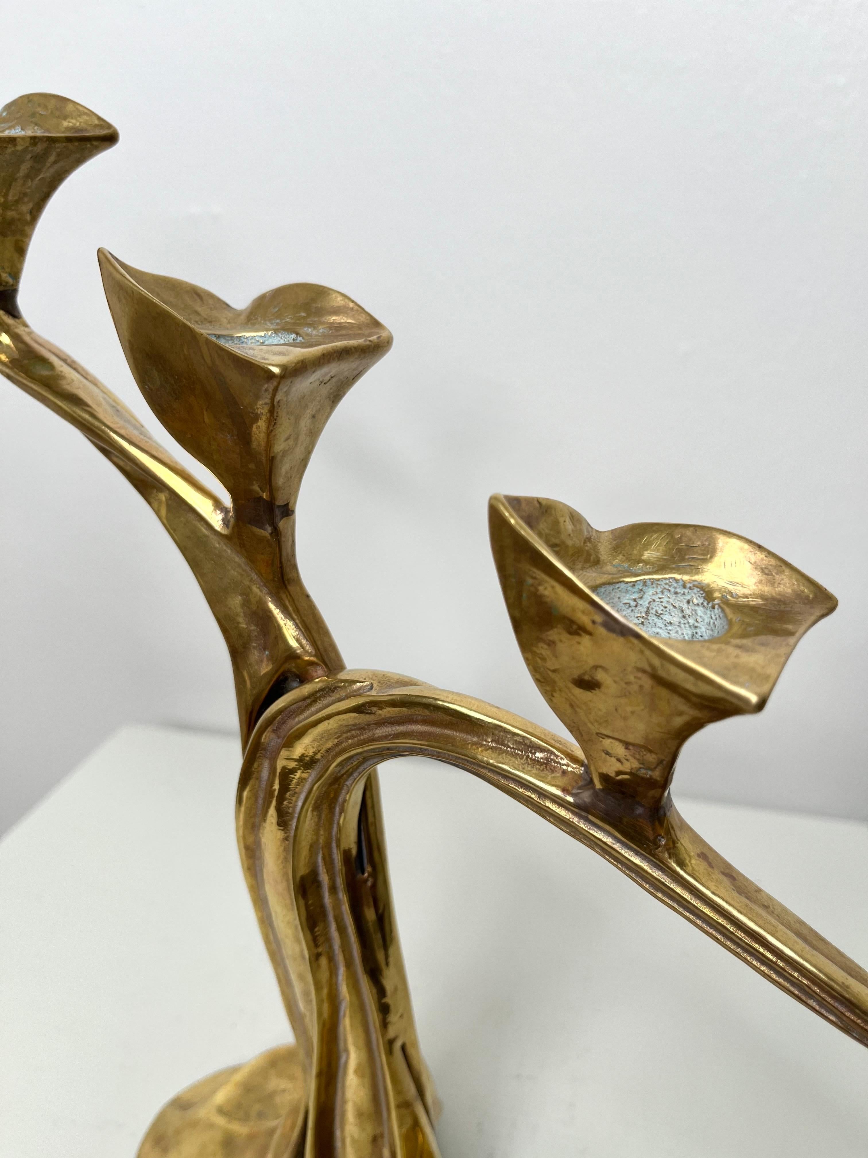 Superbe candélabre Art nouveau français en laiton, années 1940 en vente 9