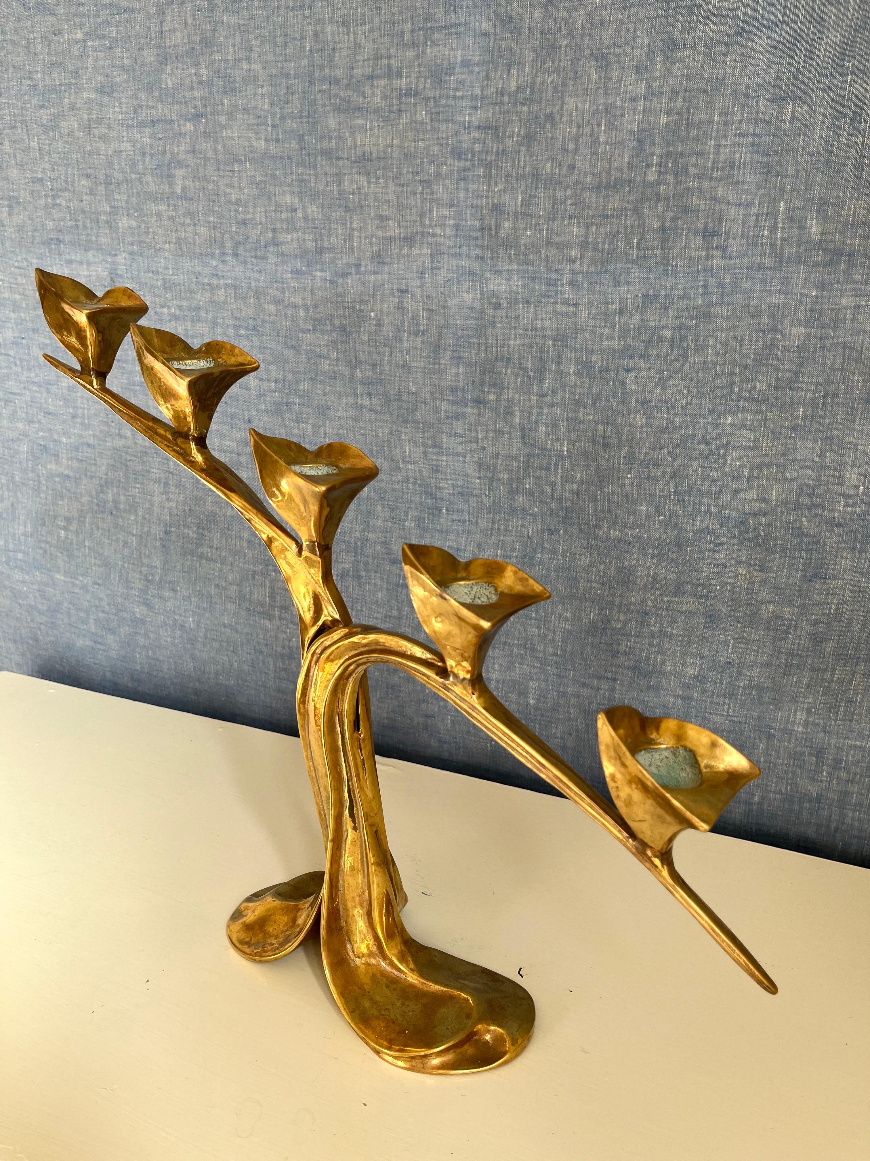 Superbe candélabre Art nouveau français en laiton, années 1940 en vente 1