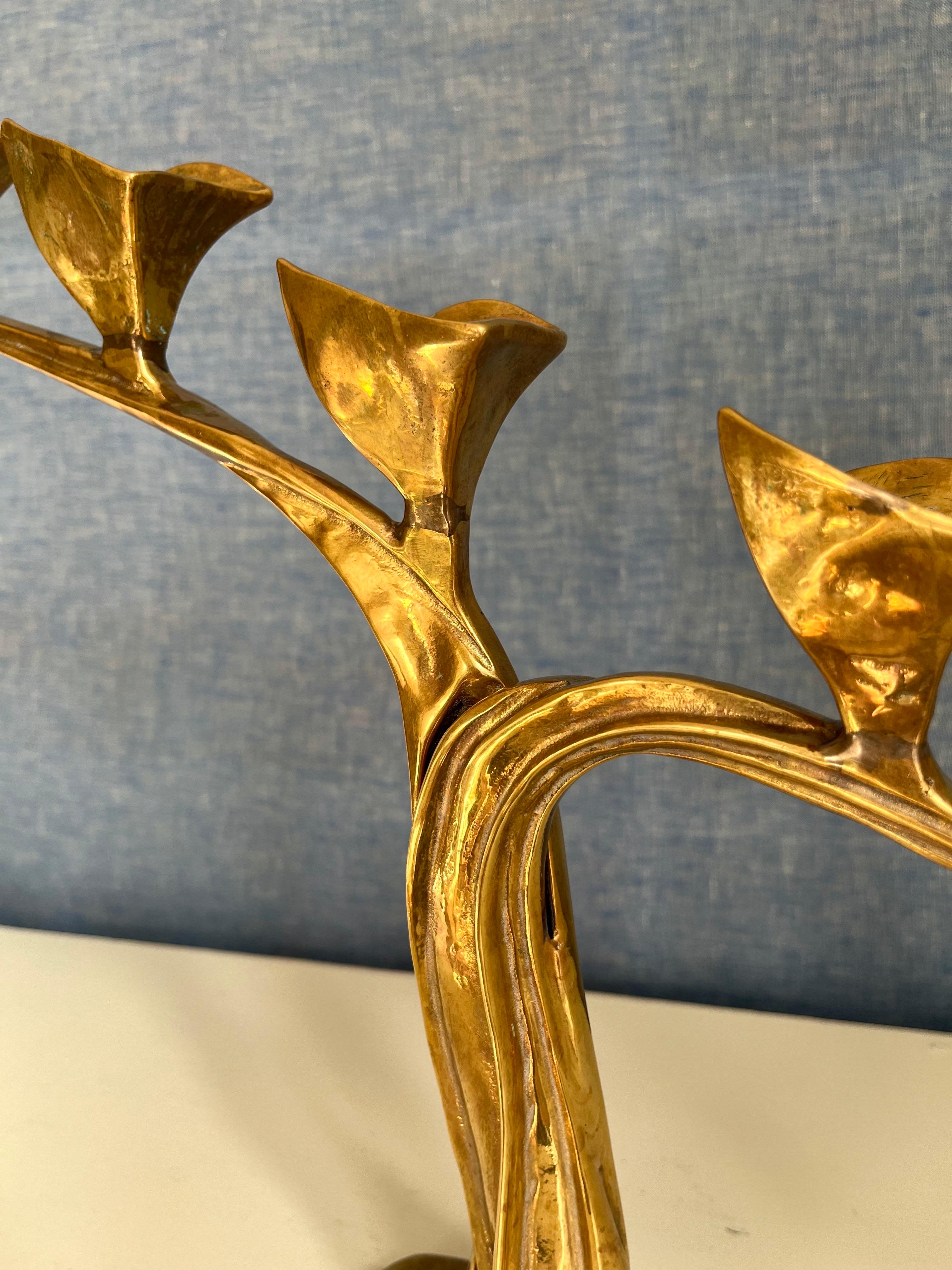 Superbe candélabre Art nouveau français en laiton, années 1940 en vente 3