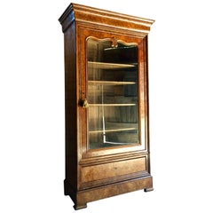 Stunning-French-Bookcase-Vitrine-Cabinet-Burr-Walnut Glazed 19th Century Antique
