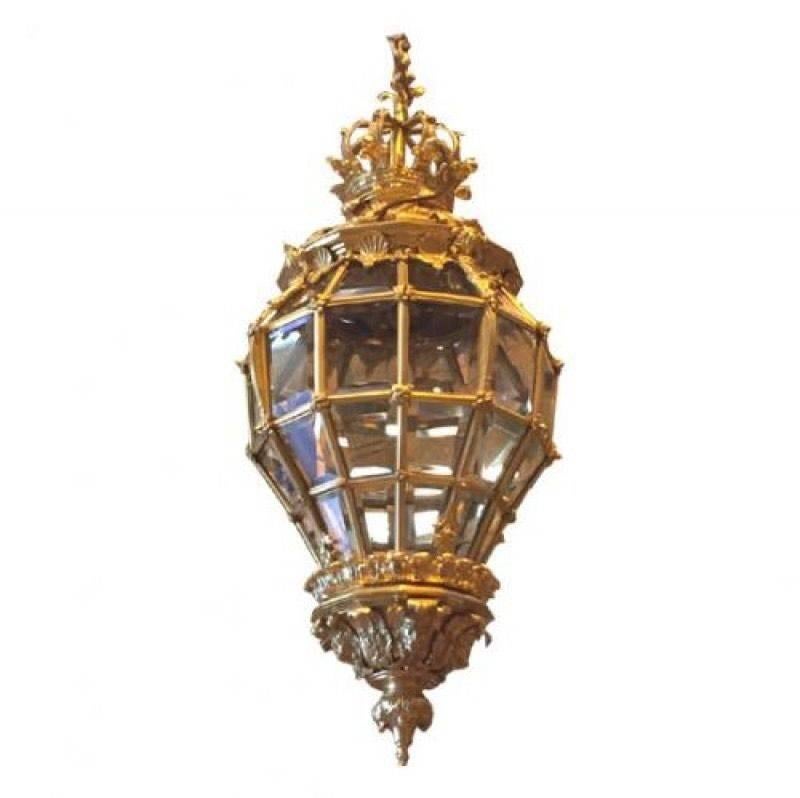 Stunning French Bronze and Glass Empire Antique, Vintage Chandelier/Lantern For Sale