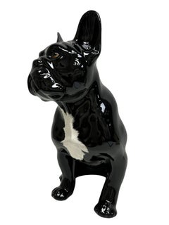 Stunning French Bulldog Pug Dogs Ceramic Statue Sculpture Vintage, Italy, 1980s