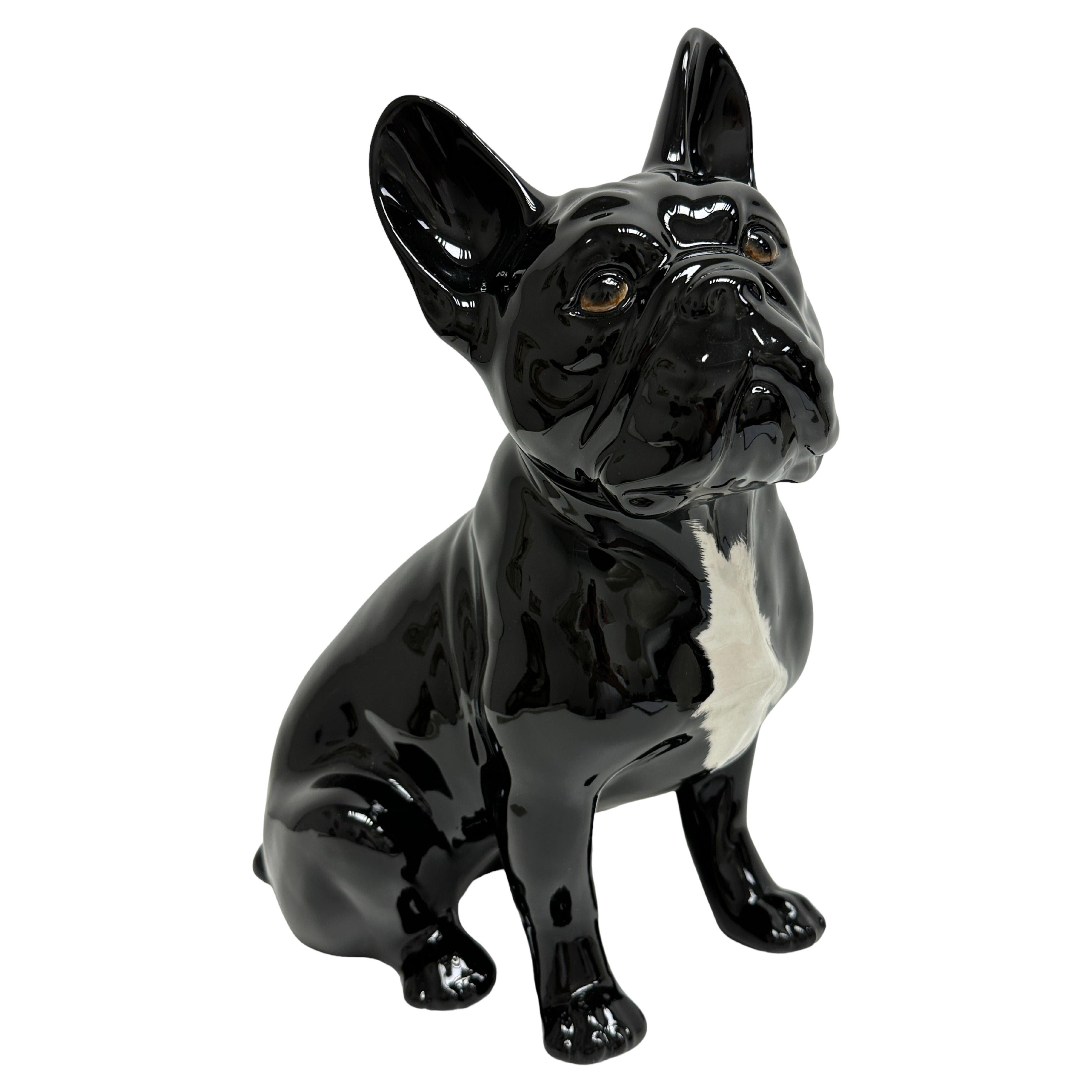 Stunning French Bulldog Pug Dogs Ceramic Statue Sculpture Vintage, Italy, 1980s For Sale