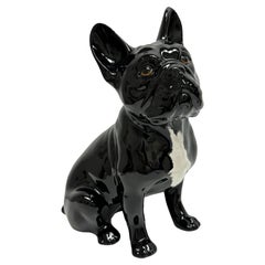 Stunning French Bulldog Pug Dogs Ceramic Statue Sculpture Antique, Italy, 1980s