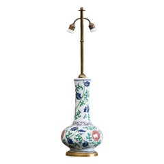 Stunning French Chinoiserie Table Lamp in Porcelain and Brass 1940s