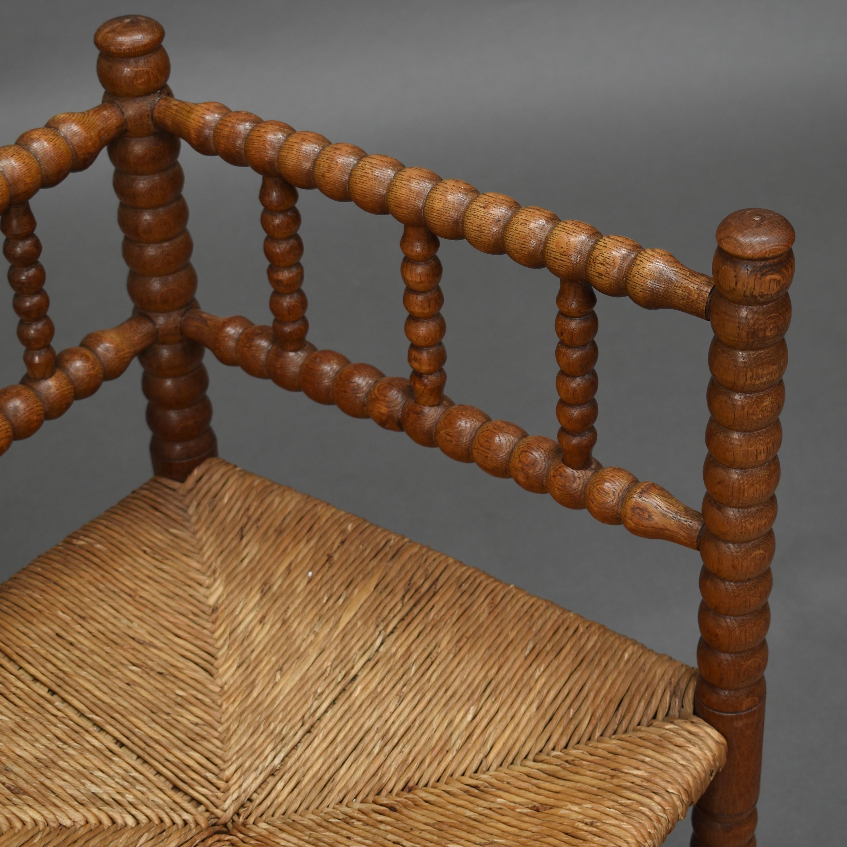 Stunning French Corner Chair in Turned Oak and Cane, France, 1930-1940 For Sale 2