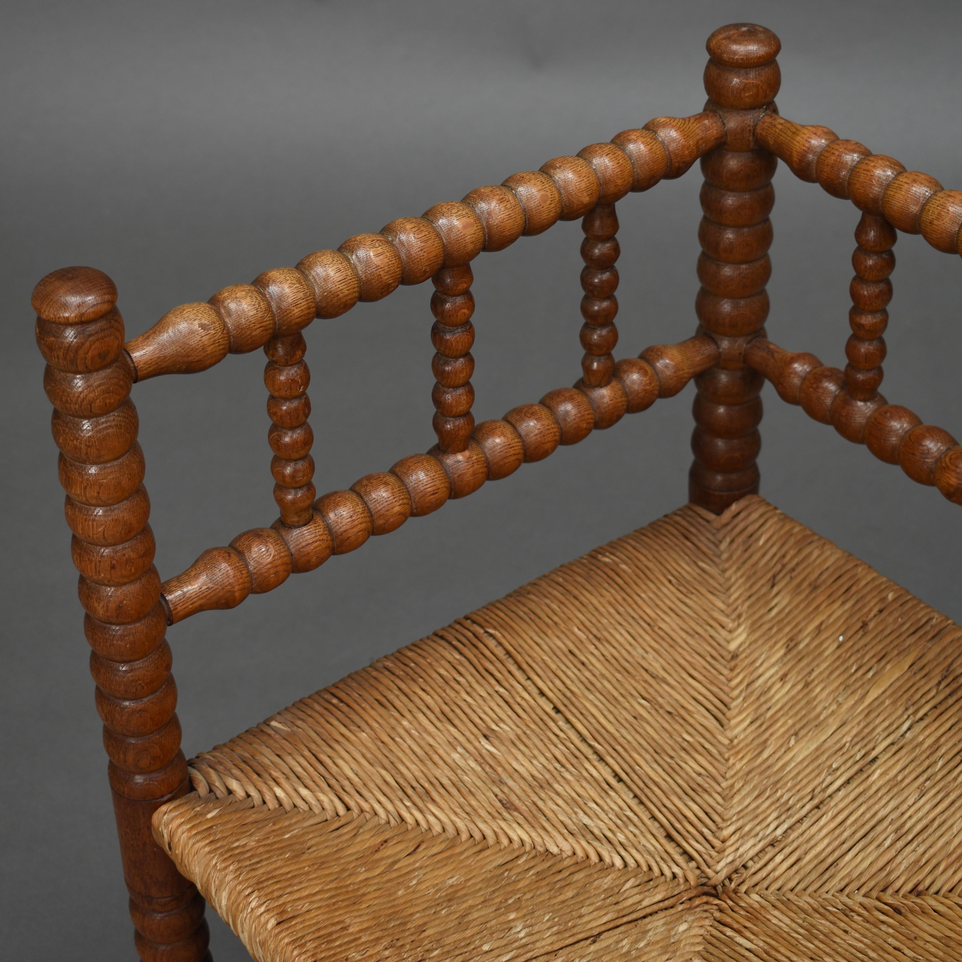 Stunning French Corner Chair in Turned Oak and Cane, France, 1930-1940 For Sale 1