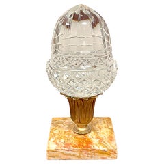 Stunning French Crystal Acorn Gilt Bronze & Siena Marble Newel Post