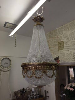 Stunning French, Crystal, Brass, Empire Antique Vintage Chandelier