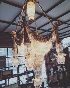 Stunning French Crystal Bronze Waterfall Antique Style Vintage Chandelier