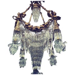 Stunning French Crystal Bronze Waterfall Antique Style Vintage Chandelier