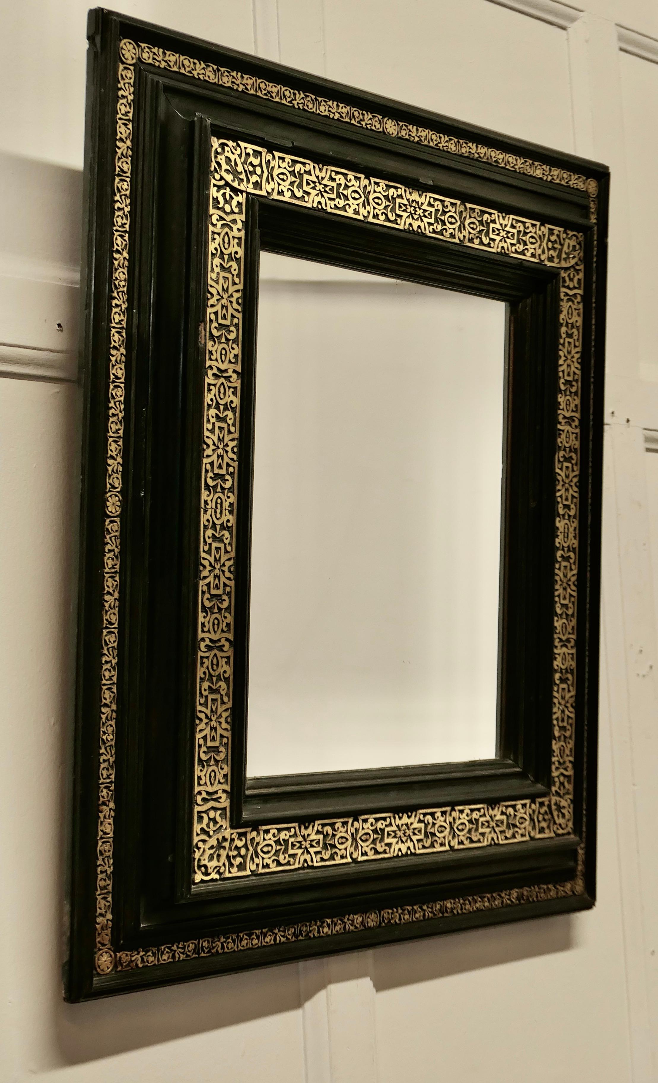 19th Century Stunning French Empire Gilt Brass and Black Lacquer Wall Mirror    For Sale
