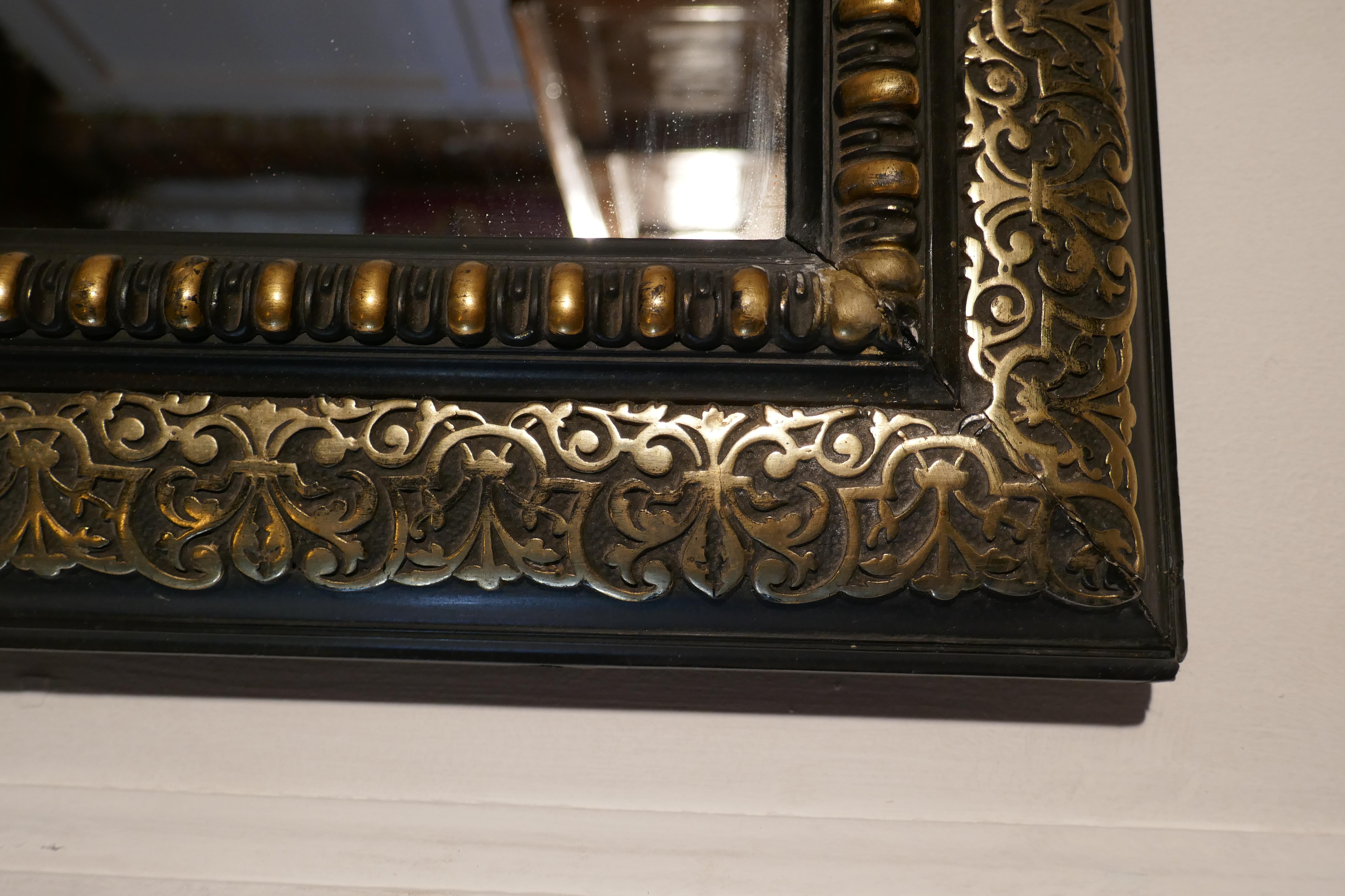 19th Century Stunning French Empire Gilt Brass and Black Lacquer Wall Mirror For Sale
