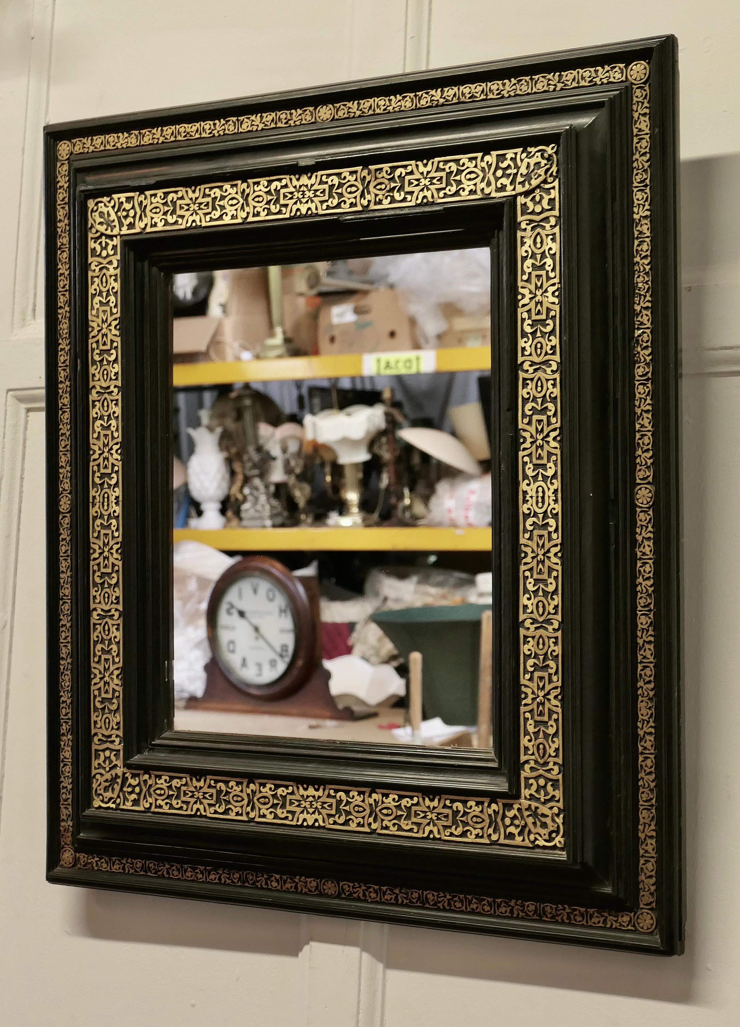 Stunning French Empire Gilt Brass and Black Lacquer Wall Mirror    For Sale 1