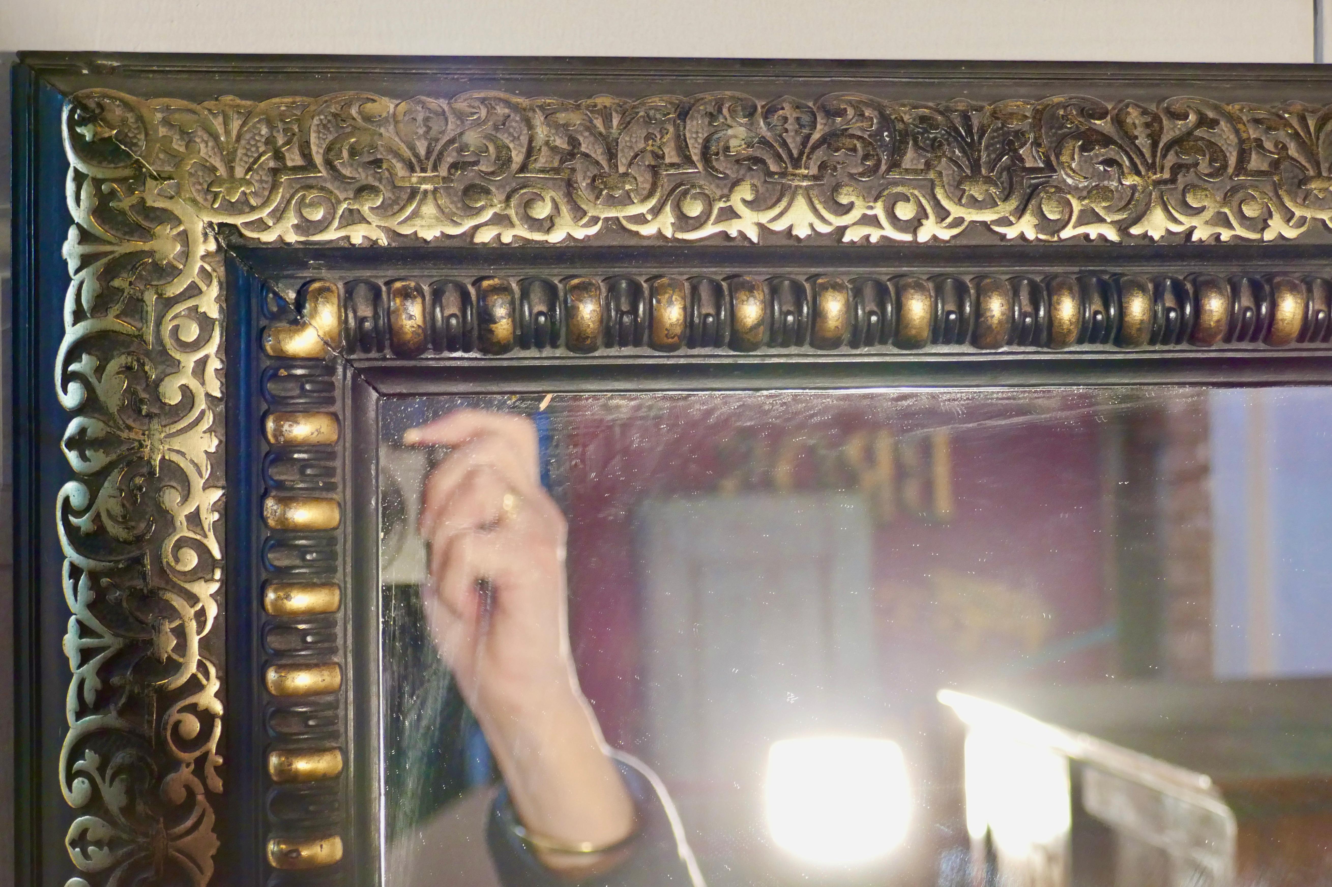 Stunning French Empire Gilt Brass and Black Lacquer Wall Mirror For Sale 1