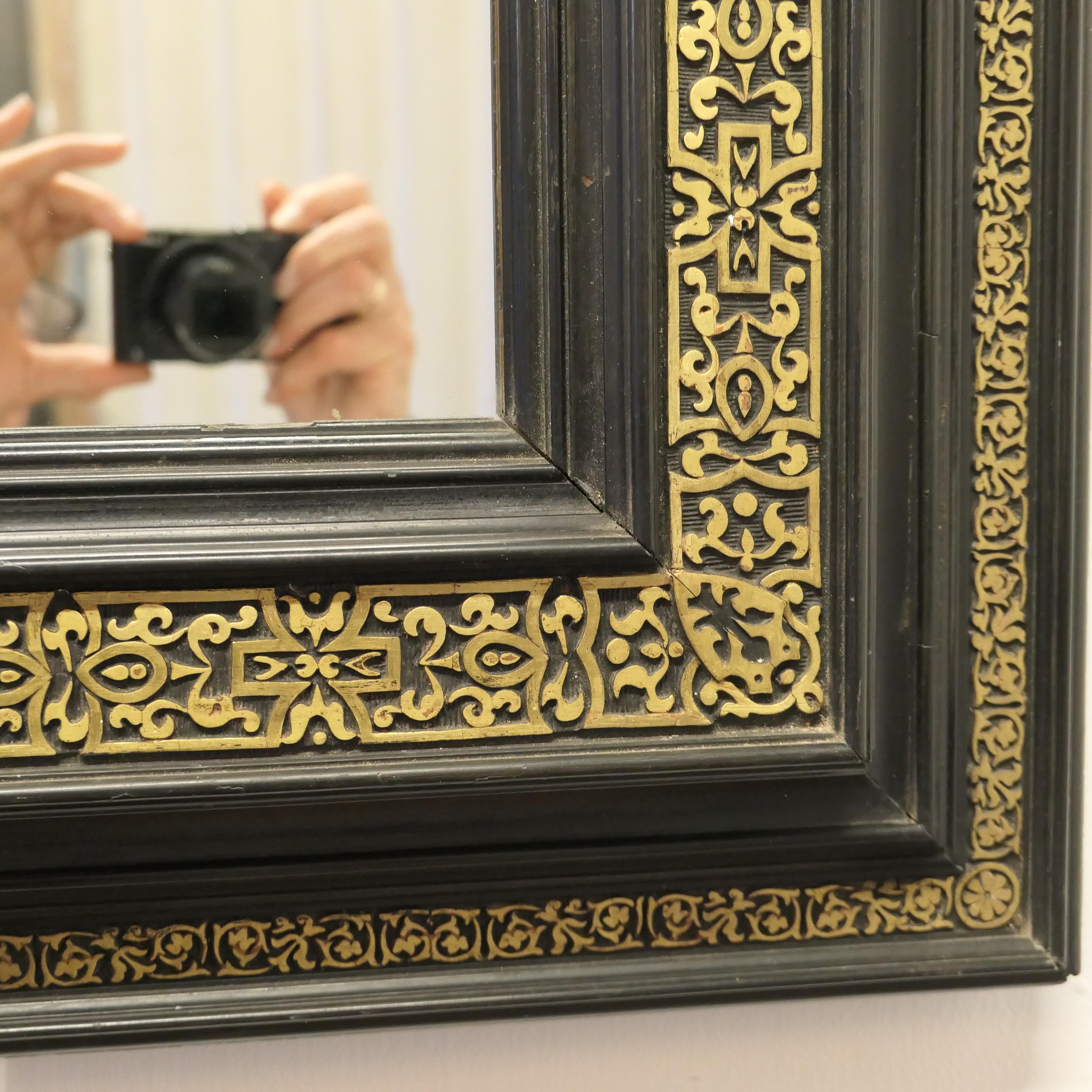 Stunning French Empire Gilt Brass and Black Lacquer Wall Mirror    For Sale 2