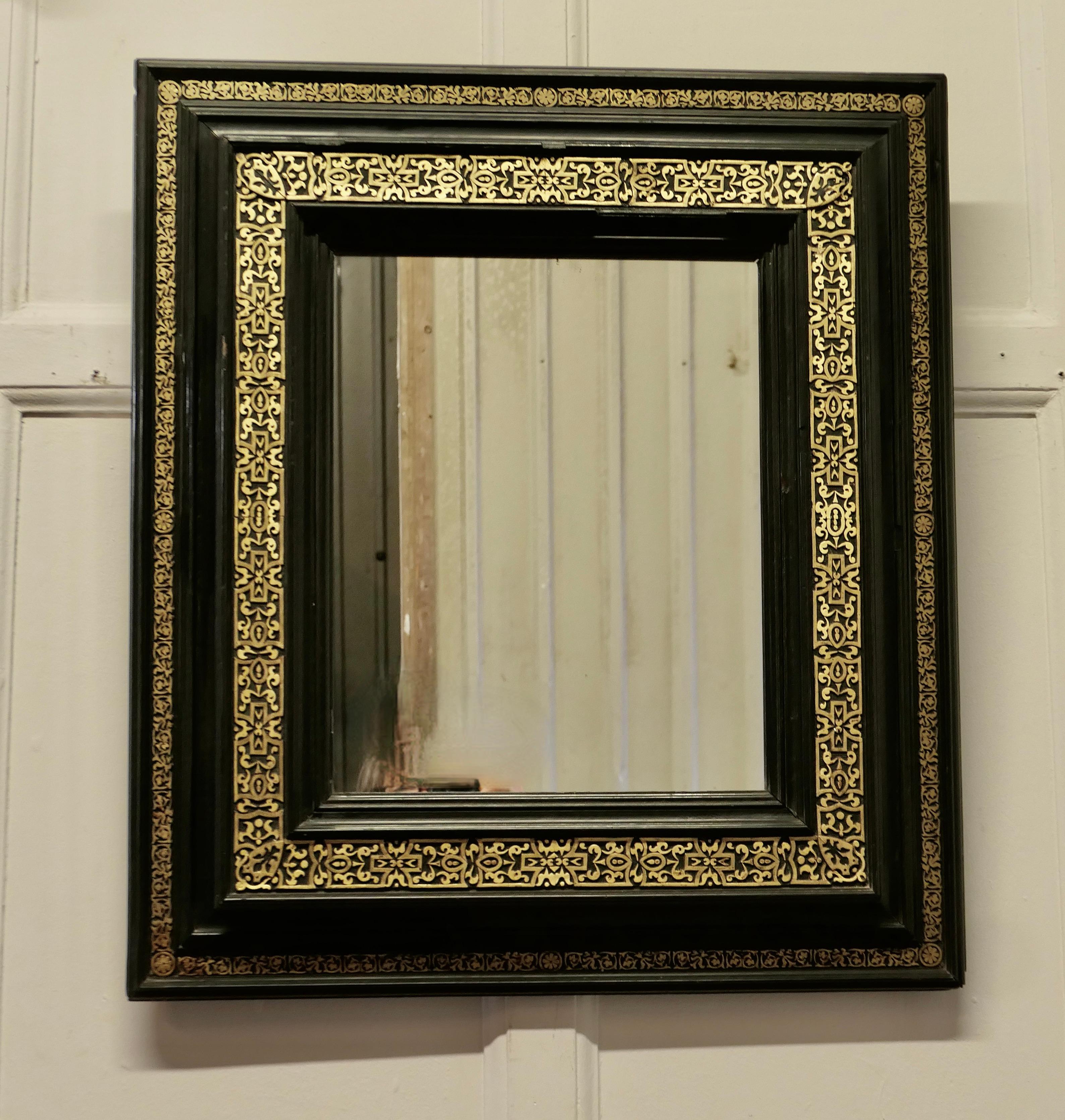 Stunning French Empire Gilt Brass and Black Lacquer Wall Mirror    For Sale 3