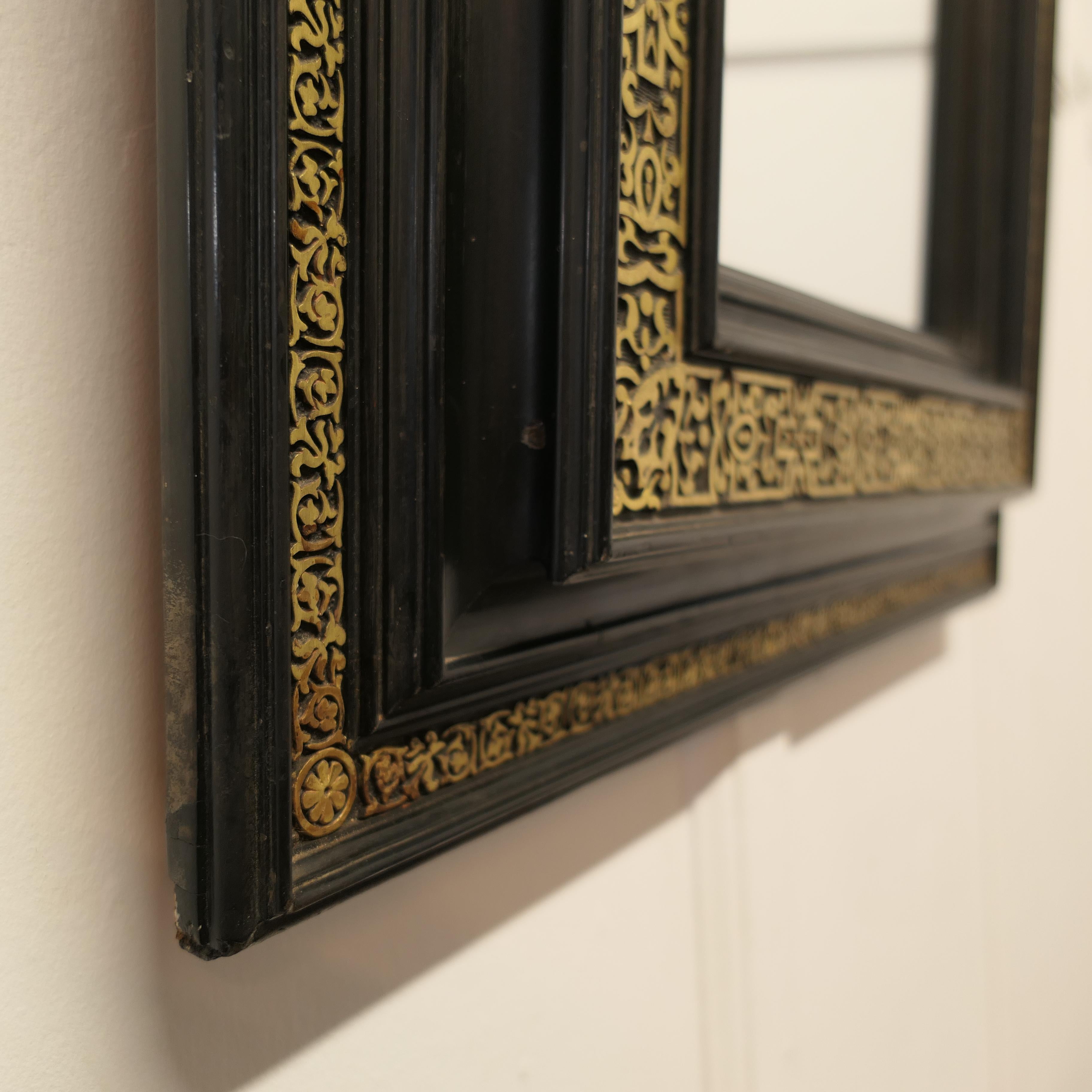 Stunning French Empire Gilt Brass and Black Lacquer Wall Mirror    For Sale 4