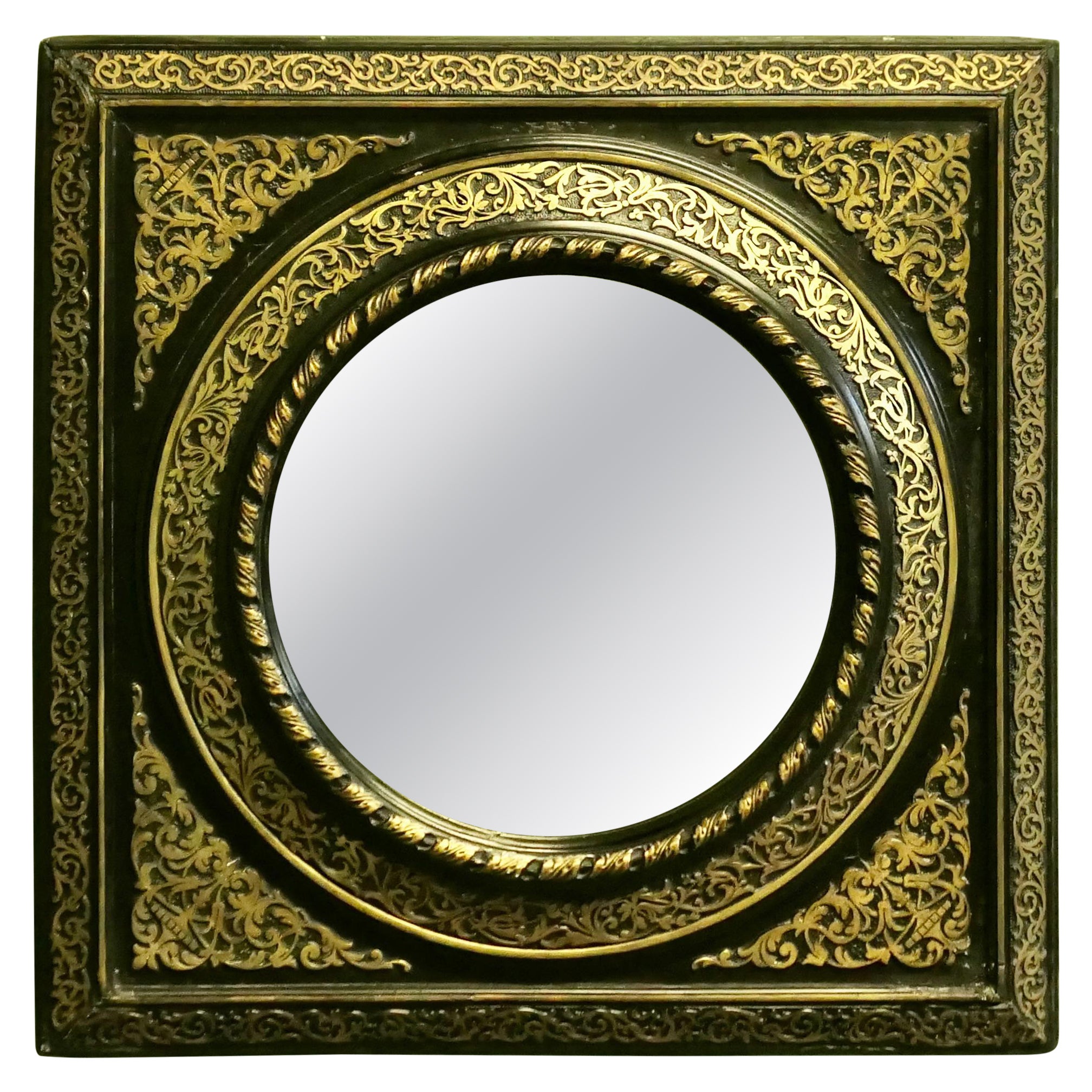 Stunning French Empire Gilt Brass and Black Lacquer Wall Mirror For Sale