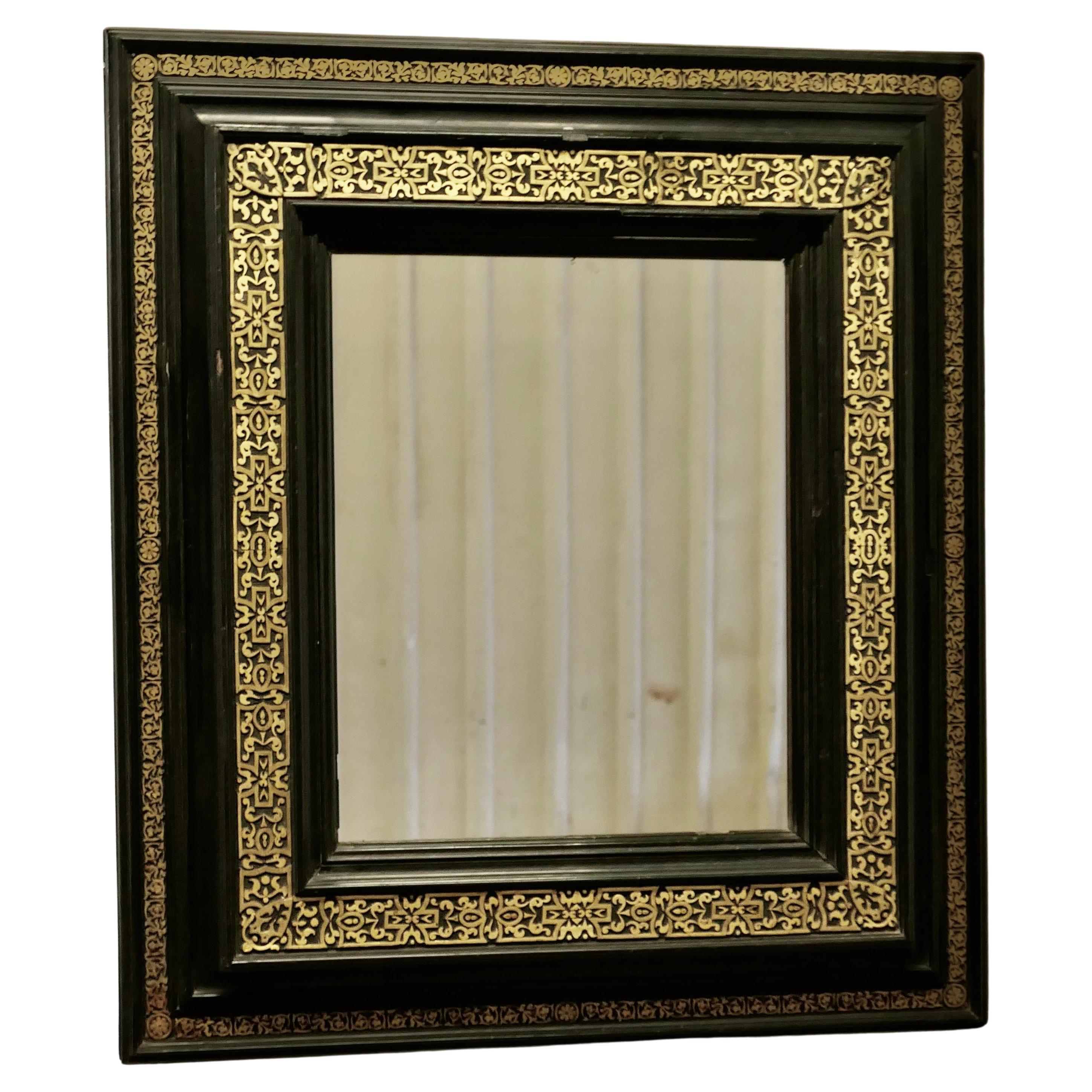 Stunning French Empire Gilt Brass and Black Lacquer Wall Mirror    For Sale