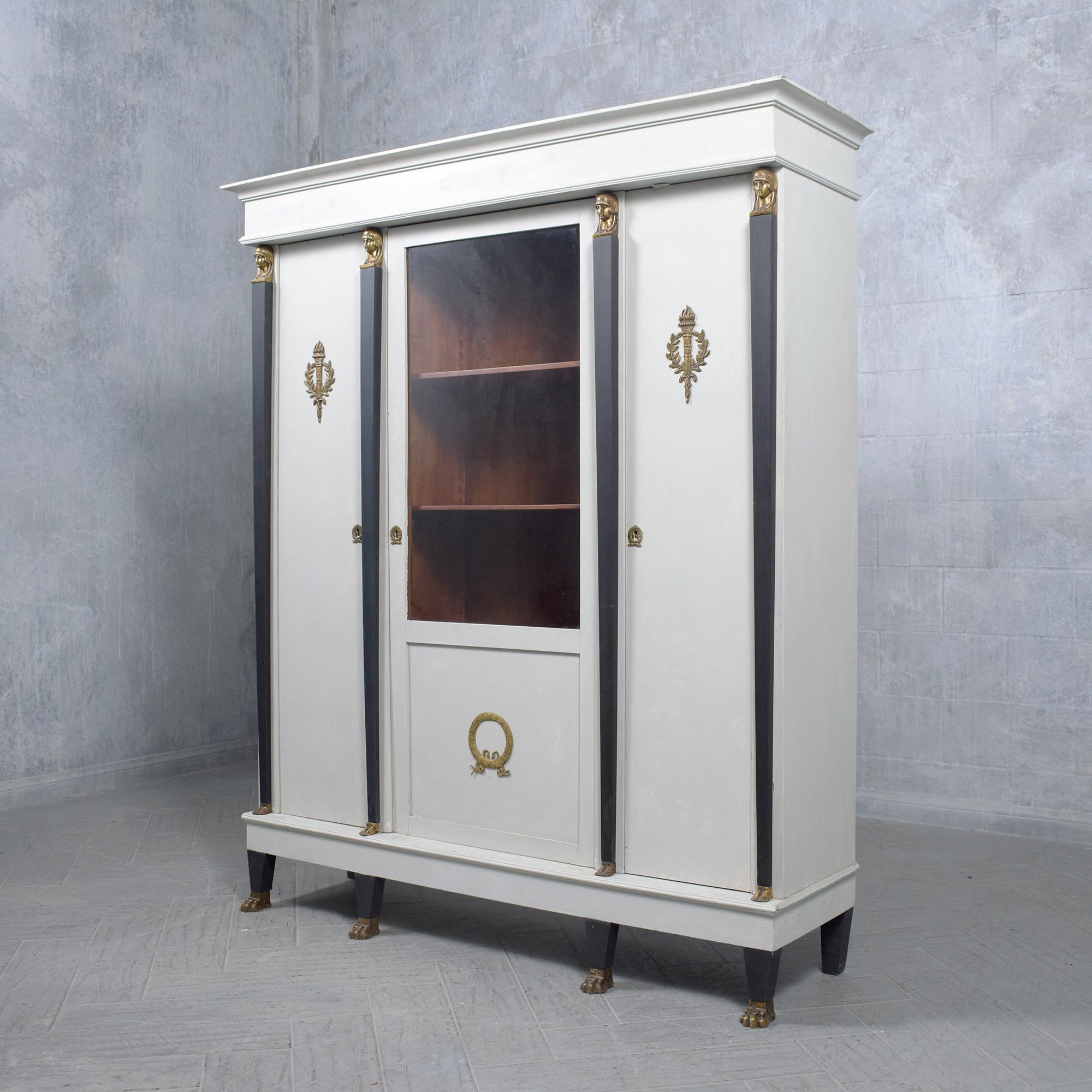 French Empire Bookcase: A Symphony of Mahogany, Brass, and Glass Elegance 4