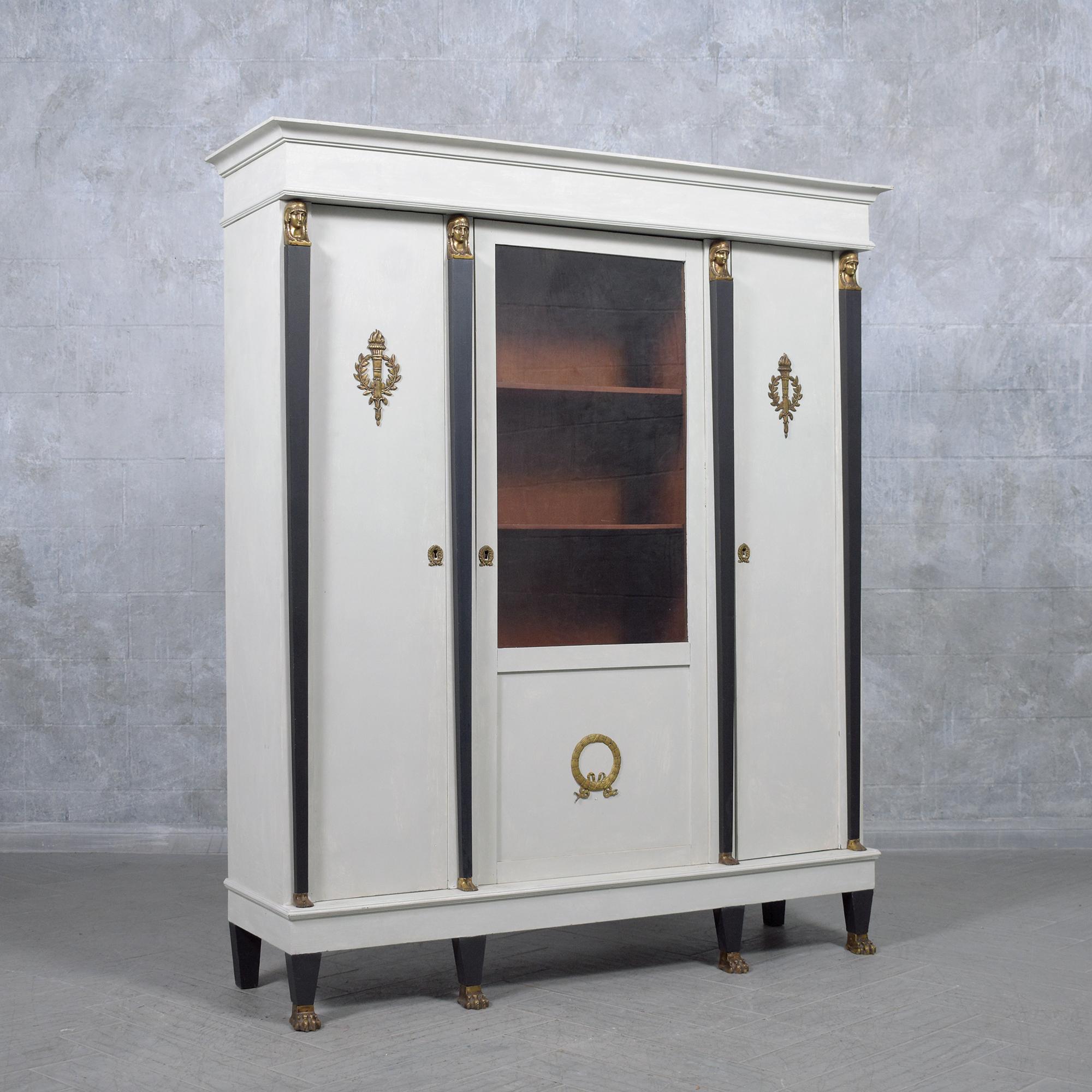 French Empire Bookcase: A Symphony of Mahogany, Brass, and Glass Elegance 5