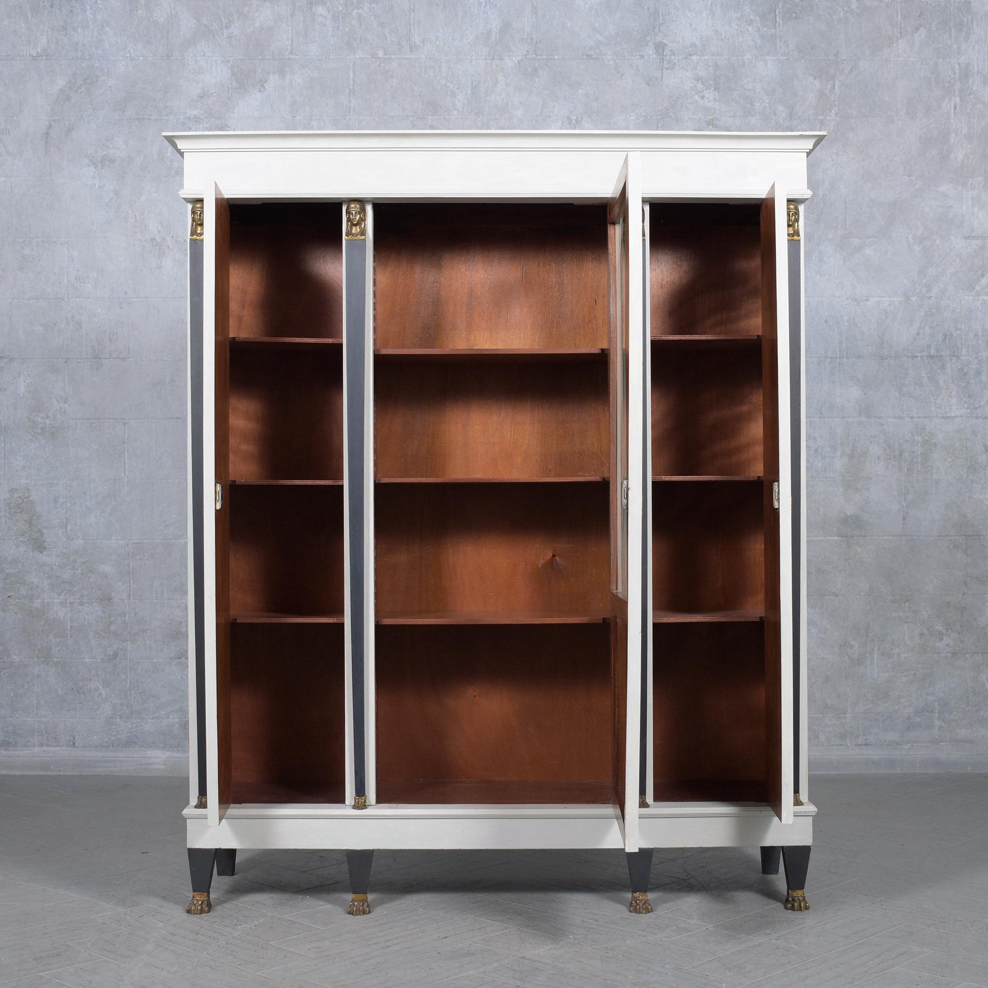 French Empire Bookcase: A Symphony of Mahogany, Brass, and Glass Elegance 1