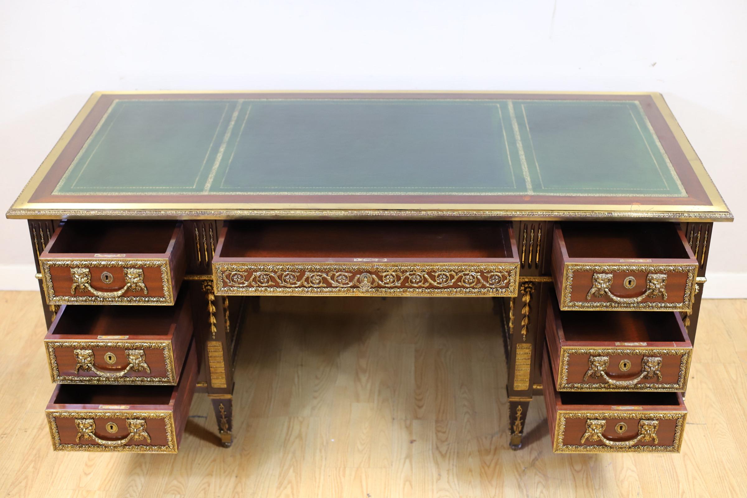 Brass Stunning French Empire Style Walnut Writing Desk For Sale