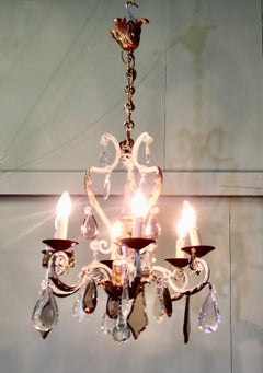 Superbe lustre français en fer et verre coloré