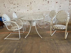 Stunning French Iron Garden Set by Francois Carre, 4 Spring Steel Arm Chairs