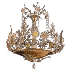 Stunning French Maison Bagues 1940s Crystal Floral & Foliate 5-Light Chandelier