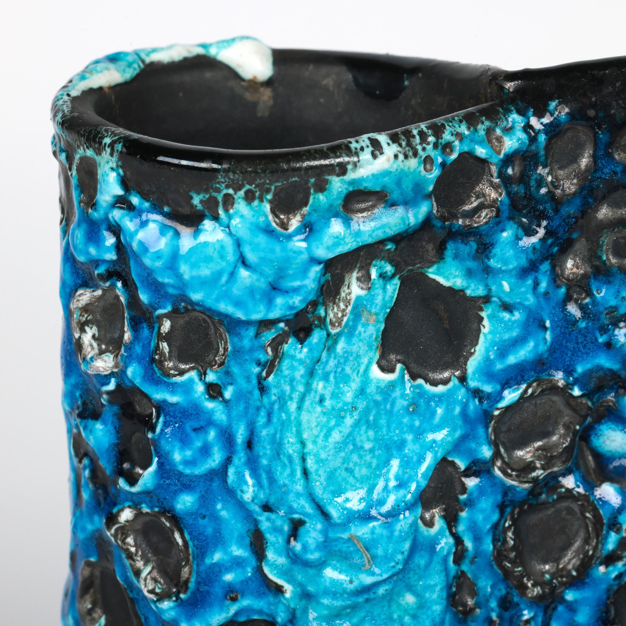 Stunning French Mid-Century Turquoise Lava Glazed Art Pottery Vase For Sale 3