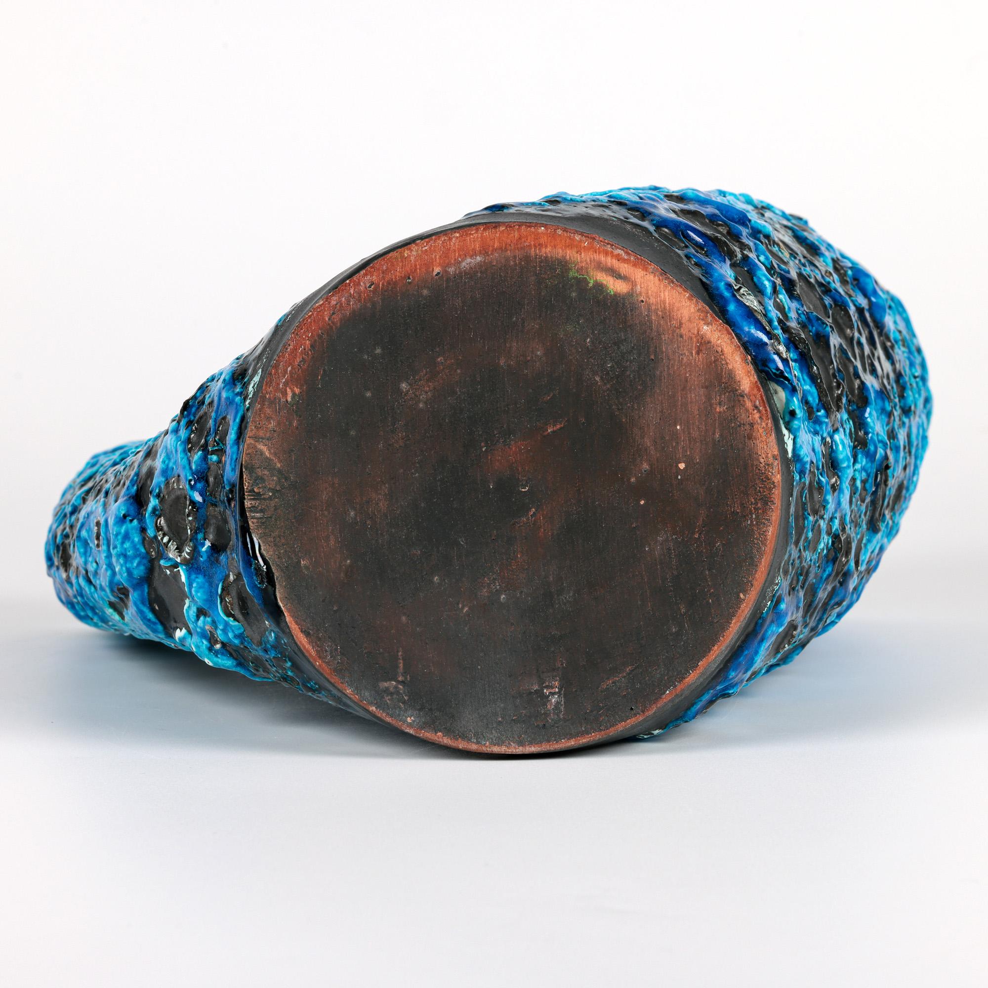 Stunning French Mid-Century Turquoise Lava Glazed Art Pottery Vase For Sale 4