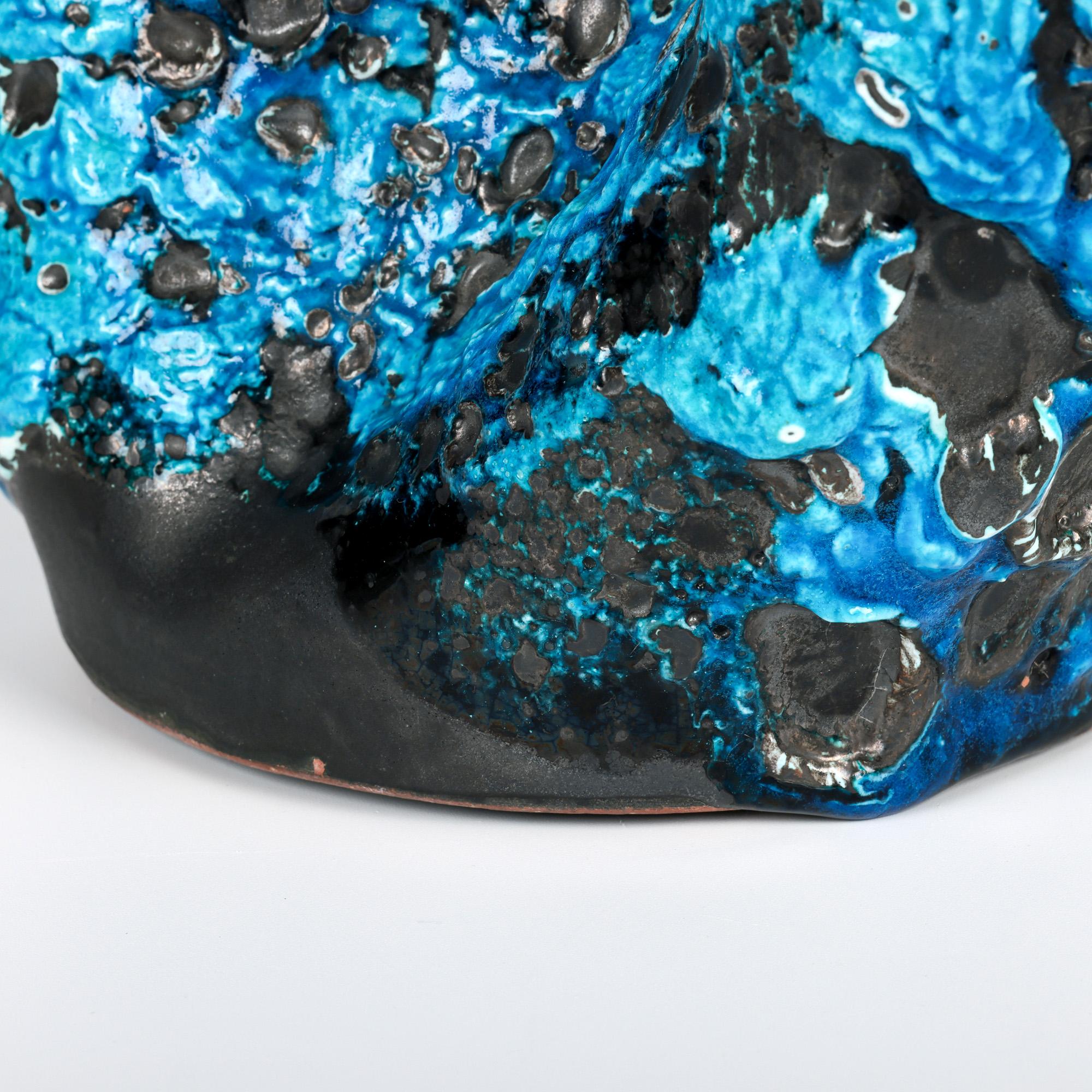 Stunning French Mid-Century Turquoise Lava Glazed Art Pottery Vase For Sale 5