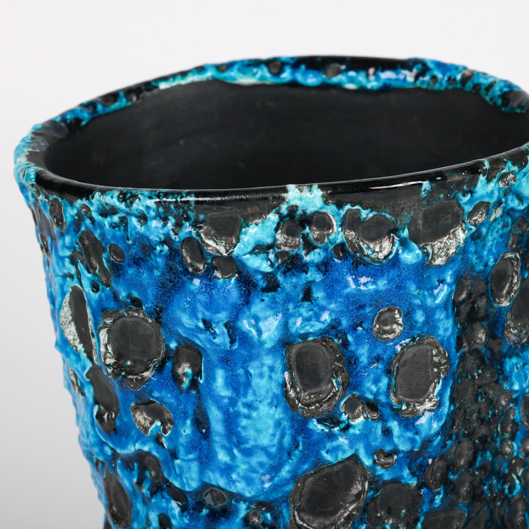 Stunning French Mid-Century Turquoise Lava Glazed Art Pottery Vase For Sale 6