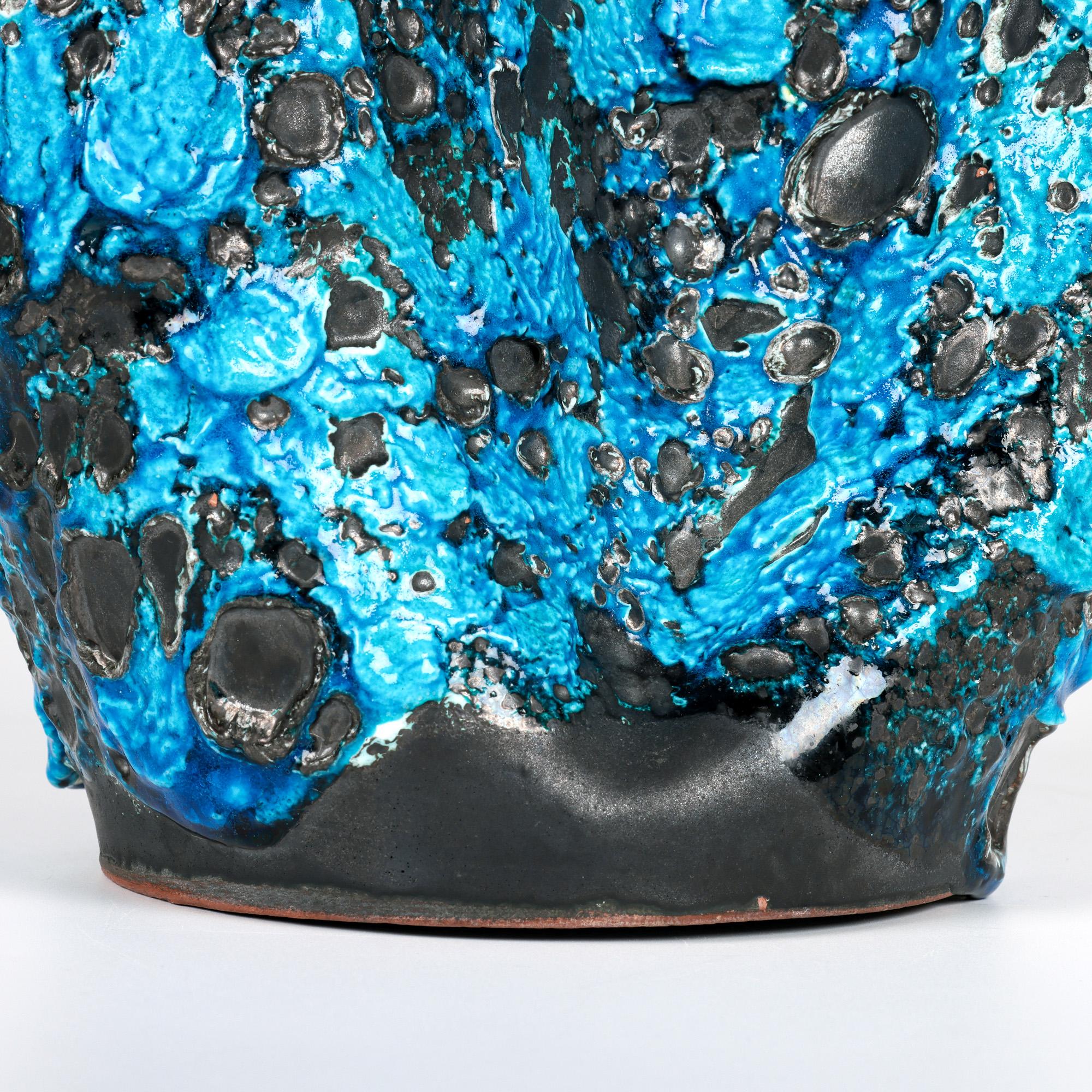 Stunning French Mid-Century Turquoise Lava Glazed Art Pottery Vase For Sale 7