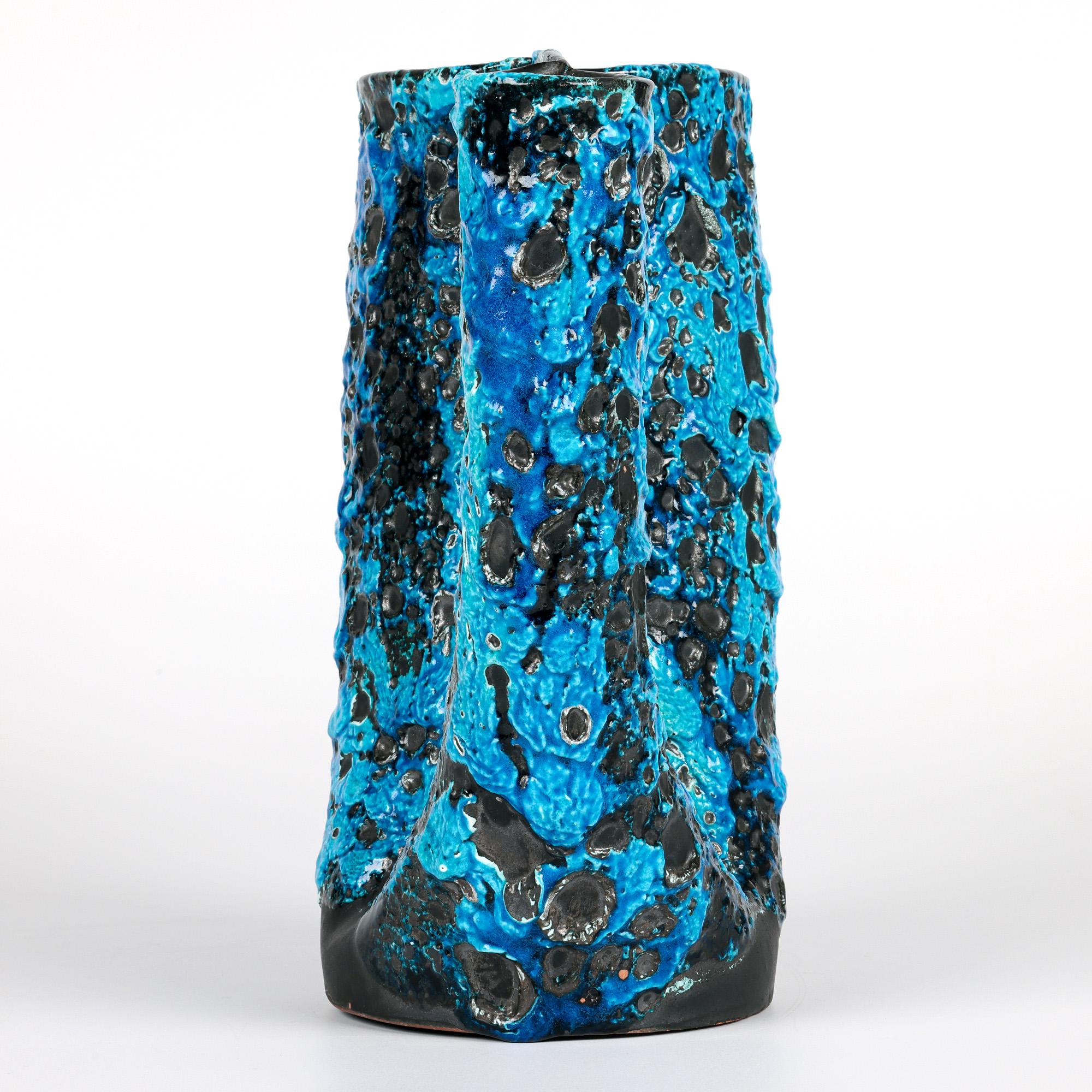 Stunning French Mid-Century Turquoise Lava Glazed Art Pottery Vase For Sale 10