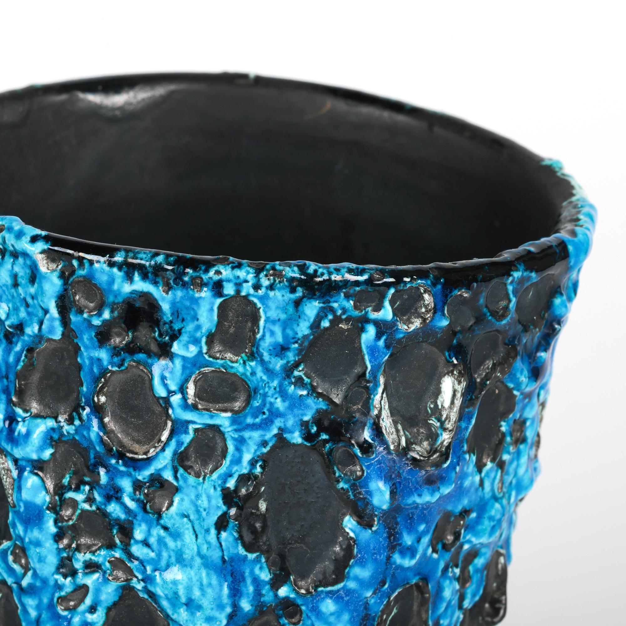 Stunning French Mid-Century Turquoise Lava Glazed Art Pottery Vase For Sale 11