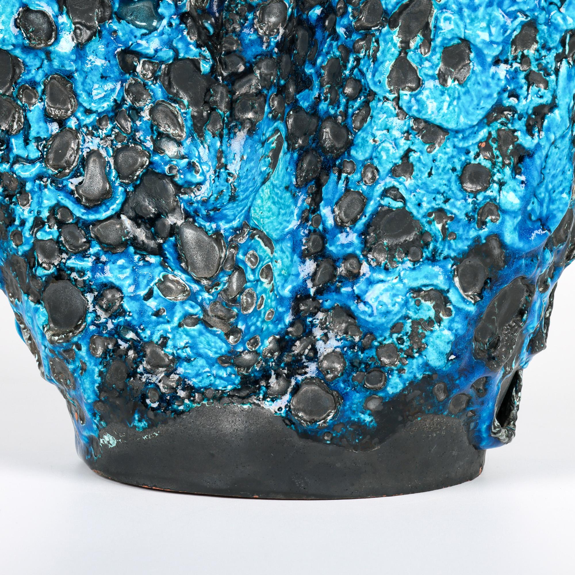 Stunning French Mid-Century Turquoise Lava Glazed Art Pottery Vase For Sale 13