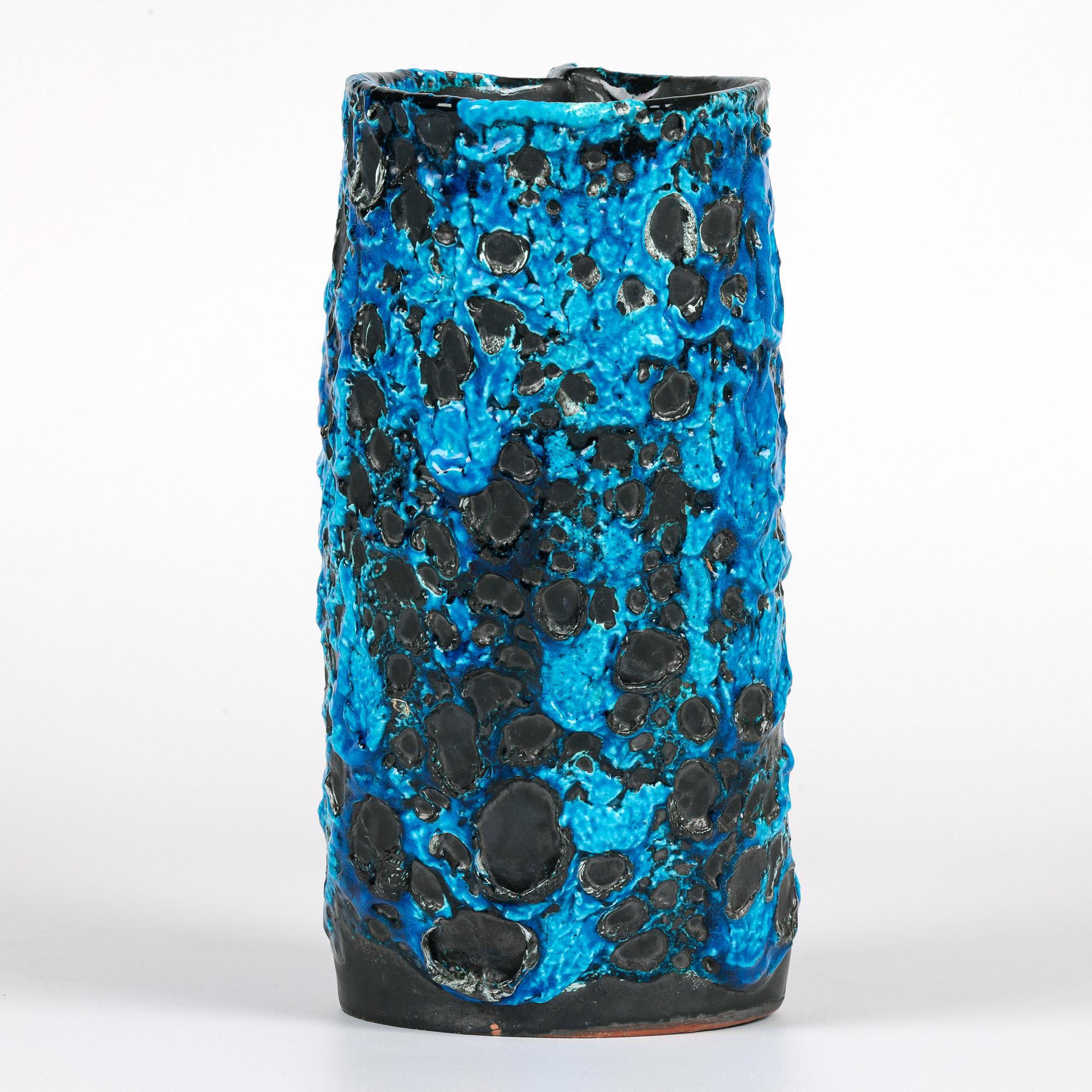 Mid-Century Modern Stunning French Mid-Century Turquoise Lava Glazed Art Pottery Vase For Sale