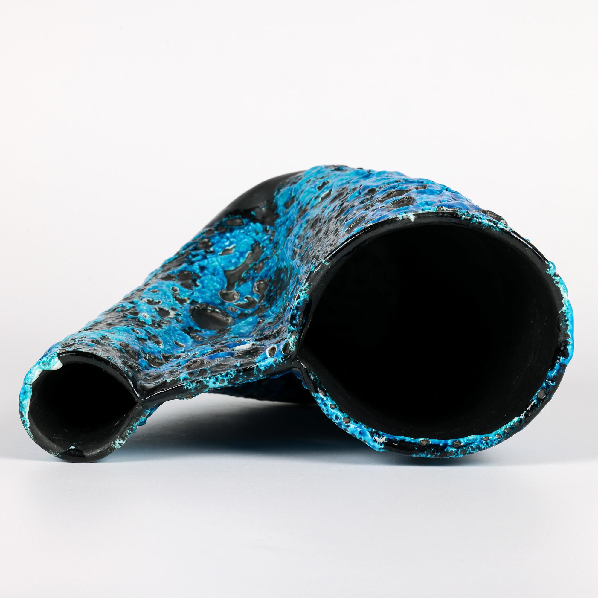 Hand-Crafted Stunning French Mid-Century Turquoise Lava Glazed Art Pottery Vase For Sale