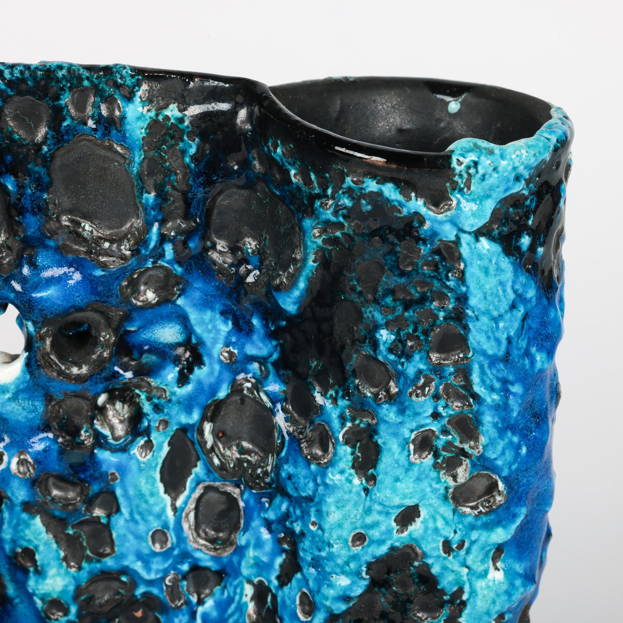 Stunning French Mid-Century Turquoise Lava Glazed Art Pottery Vase In Good Condition For Sale In Bishop's Stortford, Hertfordshire